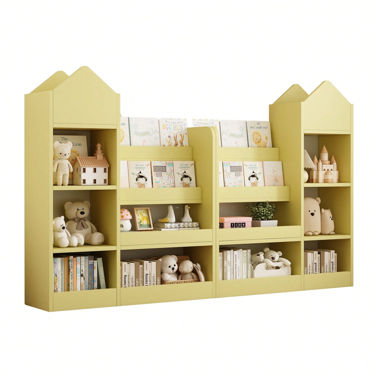 Wooden Kids Bookshelf And Toy Storage Organizer With 6 Compartments And Baskets For Books And Toys