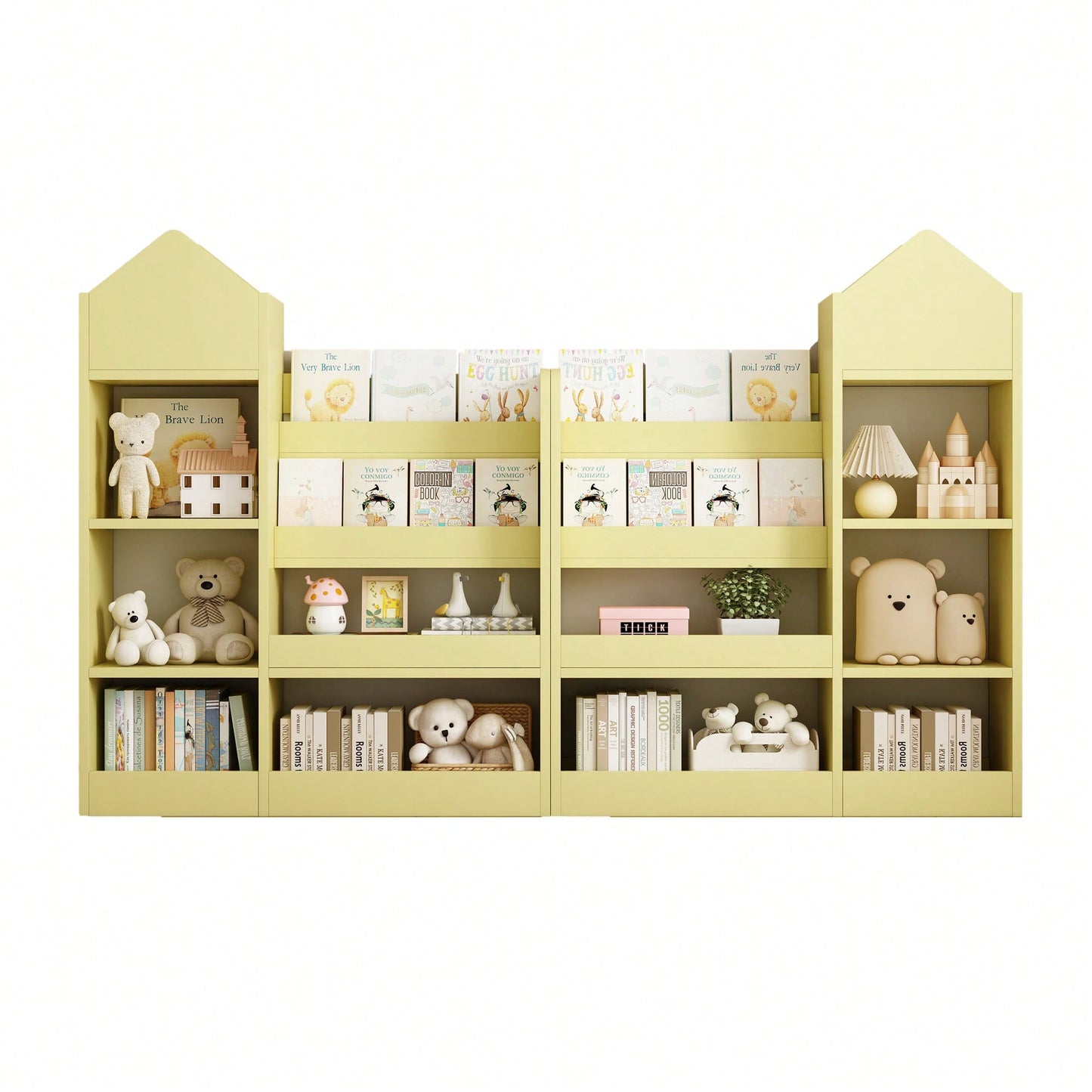 Wooden Kids Bookshelf And Toy Storage Organizer With 6 Compartments And Baskets For Books And Toys