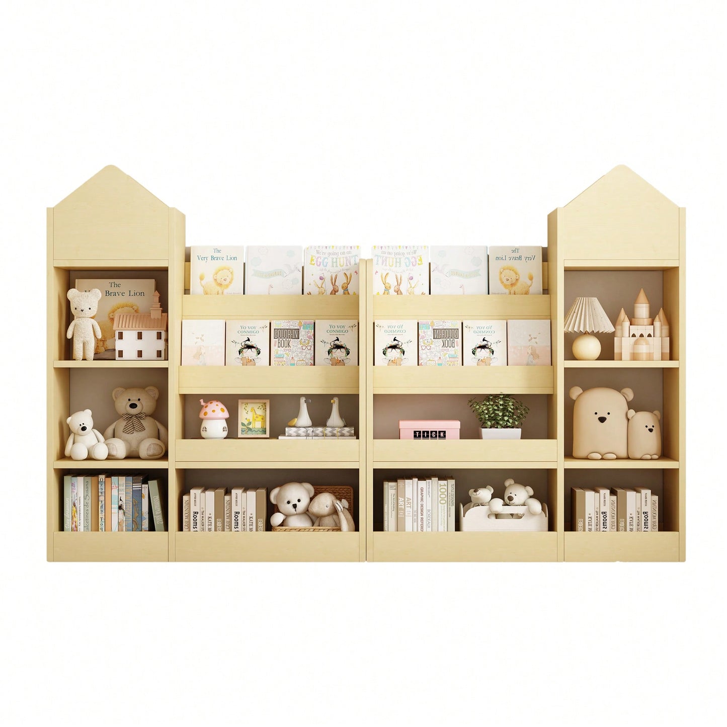 Wooden Kids Bookshelf And Toy Storage Organizer With 6 Compartments And Baskets For Books And Toys