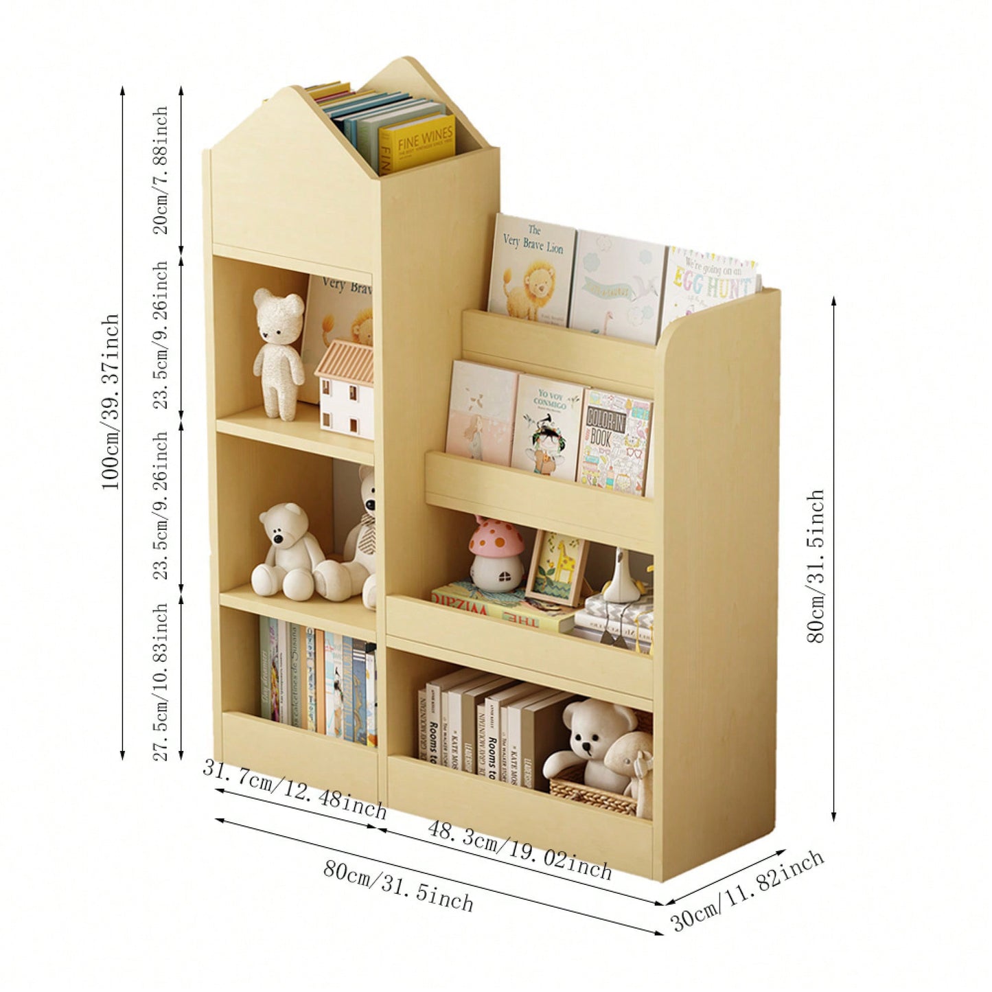 Wooden Kids Bookshelf And Toy Storage Organizer With 6 Compartments And Baskets For Books And Toys