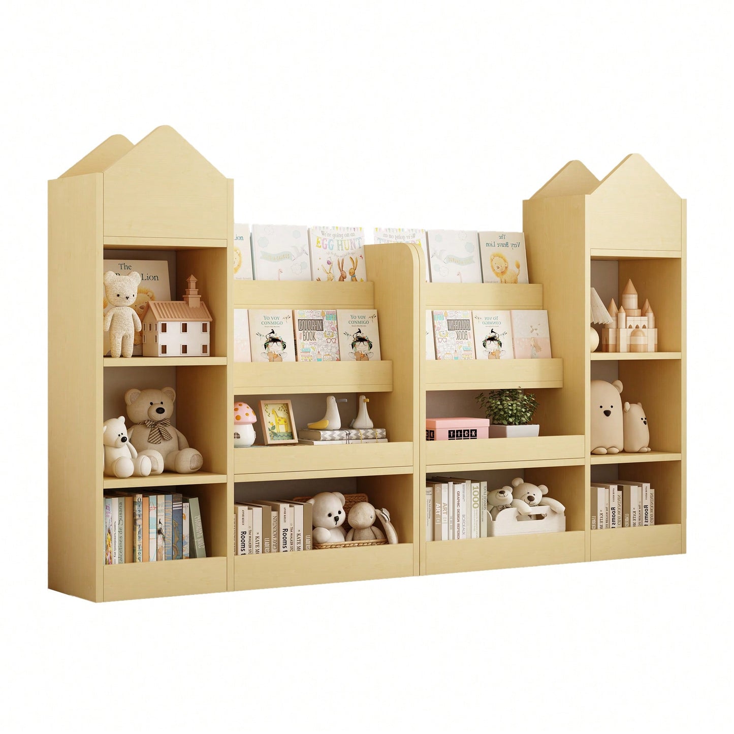 Wooden Kids Bookshelf And Toy Storage Organizer With 6 Compartments And Baskets For Books And Toys
