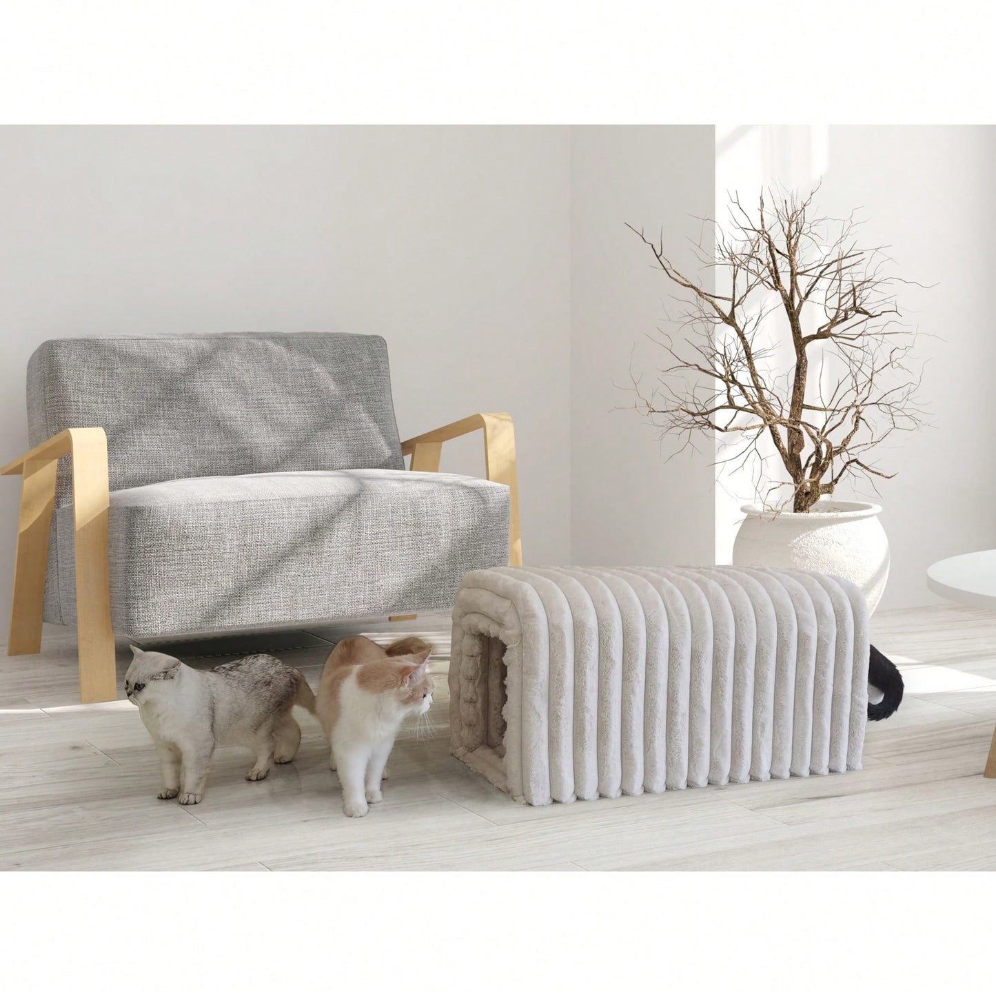 Corduroy Pet Supplies Ottoman Storage Bench Cozy Cat Nest For Living Room Entryway Bedroom
