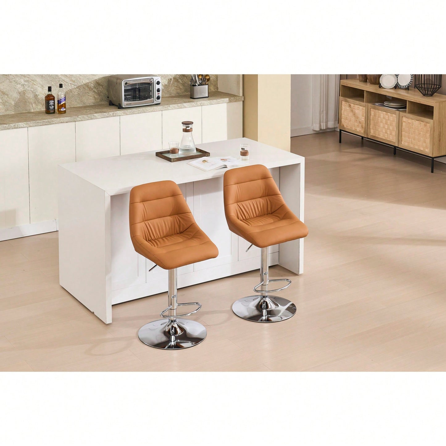 Set Of 2 Adjustable Height Swivel Bar Stools With Chrome Footrest And Base Velvet Upholstery In Grey Easy To Clean