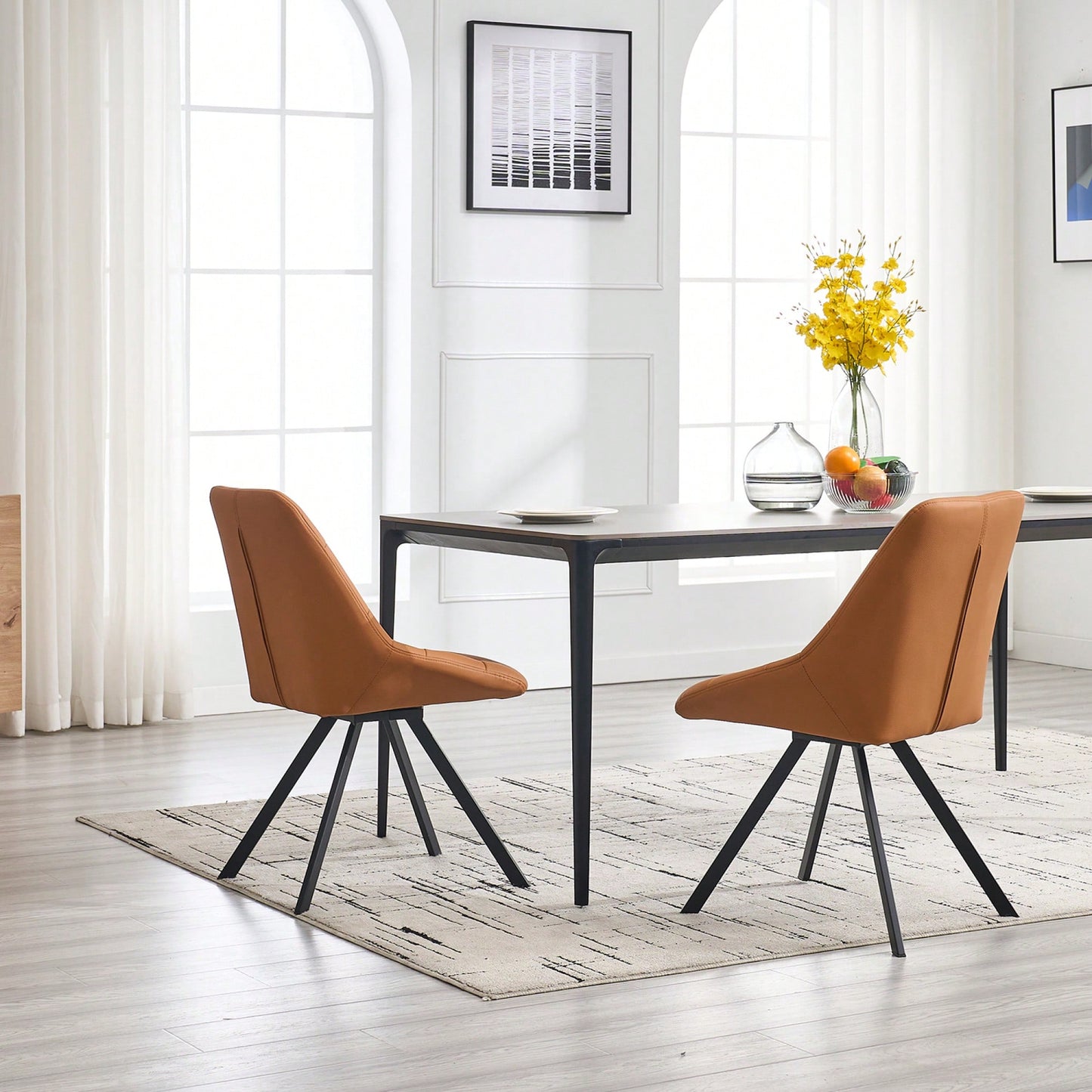Set Of 2 Grey Thick Fabric Dining Chairs With Sturdy Metal Legs