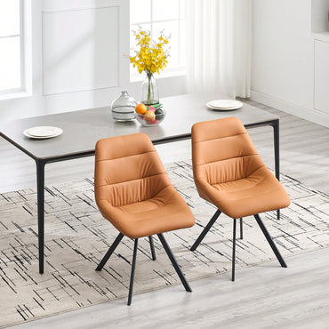 Set Of 2 Grey Thick Fabric Dining Chairs With Sturdy Metal Legs
