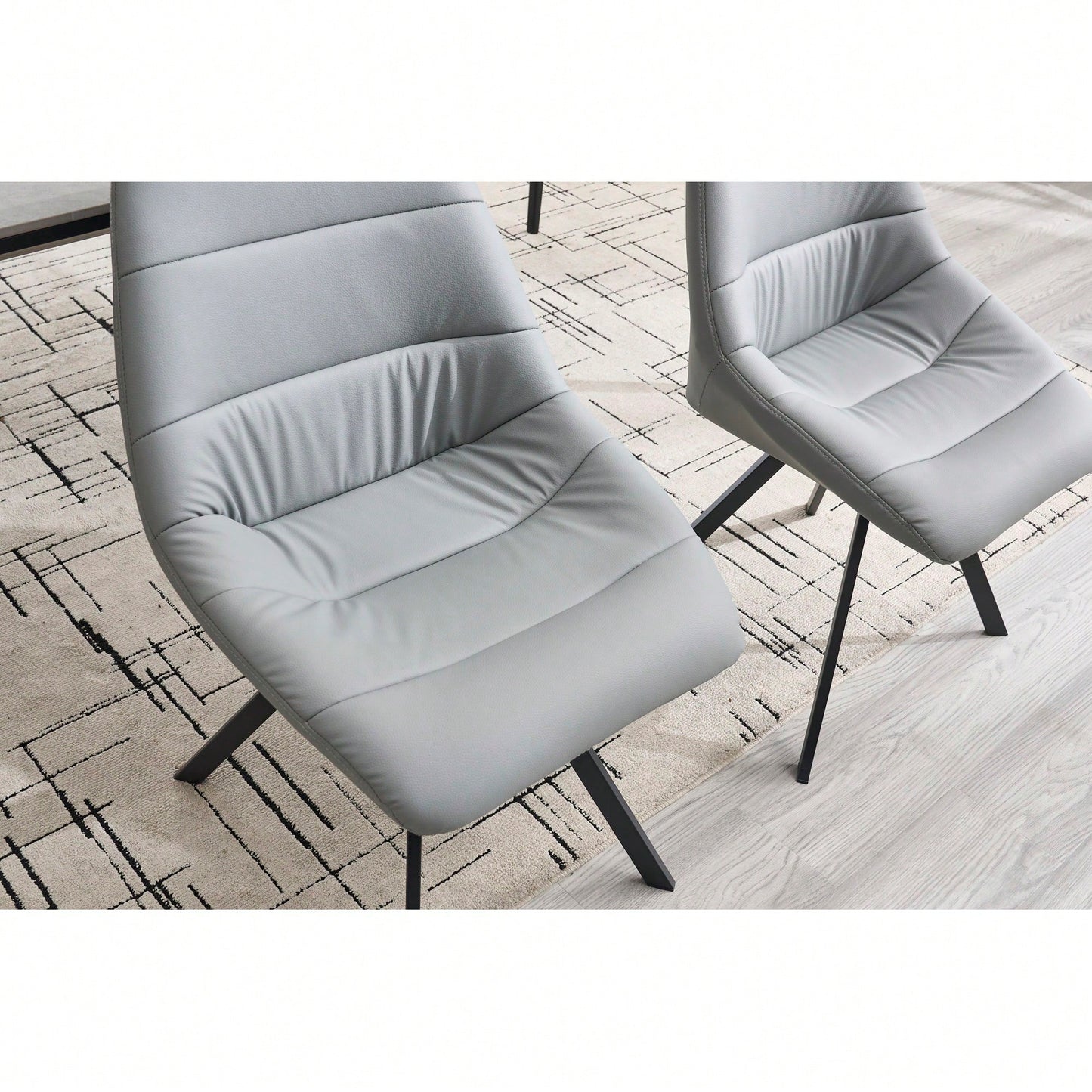 Set Of 2 Grey Thick Fabric Dining Chairs With Sturdy Metal Legs