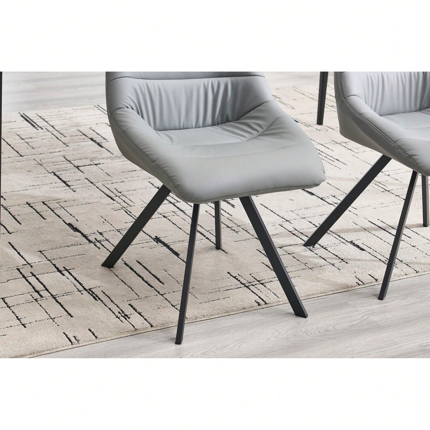 Set Of 2 Grey Thick Fabric Dining Chairs With Sturdy Metal Legs