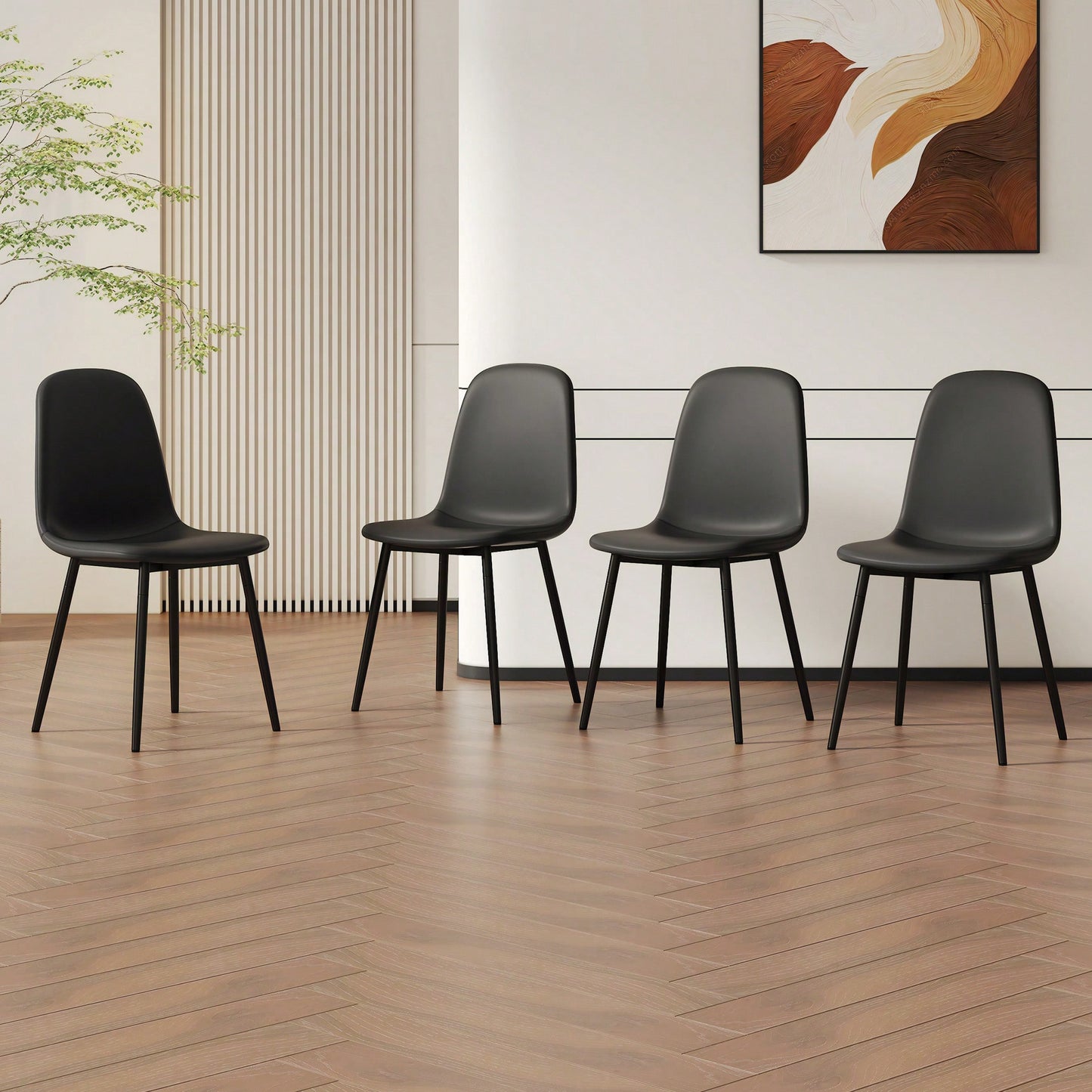 Set Of 4 Stylish Modern Minimalist Black Dining Chair Set Of Four Comfortable Upholstered Spoon Shaped Chairs With Sturdy Black Metal Legs