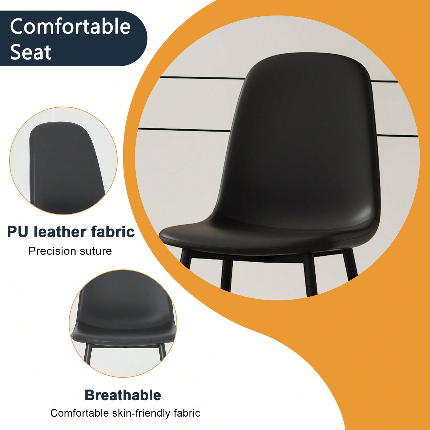 Set Of 4 Stylish Modern Minimalist Black Dining Chair Set Of Four Comfortable Upholstered Spoon Shaped Chairs With Sturdy Black Metal Legs