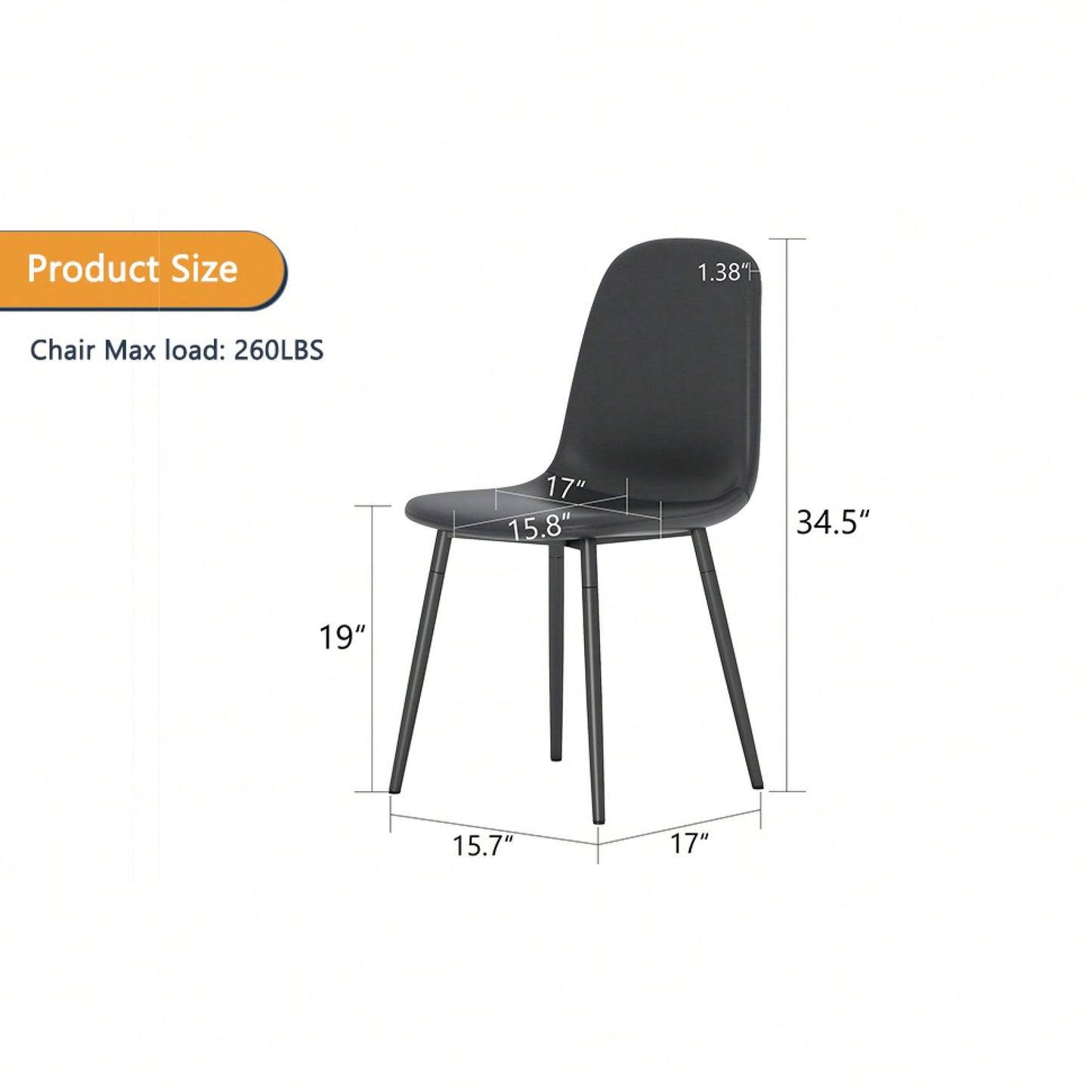 Set Of 4 Stylish Modern Minimalist Black Dining Chair Set Of Four Comfortable Upholstered Spoon Shaped Chairs With Sturdy Black Metal Legs