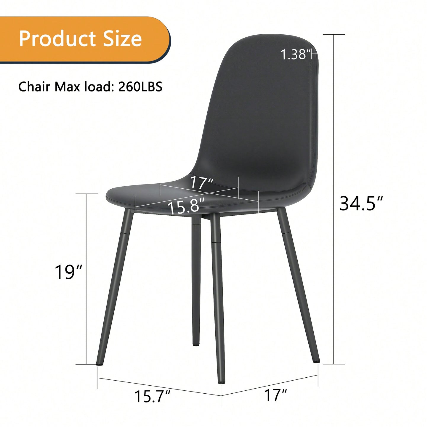 Set Of 4 Stylish Modern Minimalist Black Dining Chair Set Of Four Comfortable Upholstered Spoon Shaped Chairs With Sturdy Black Metal Legs