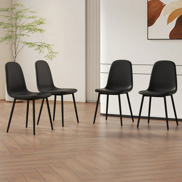 Set Of 4 Stylish Modern Minimalist Black Dining Chair Set Of Four Comfortable Upholstered Spoon Shaped Chairs With Sturdy Black Metal Legs