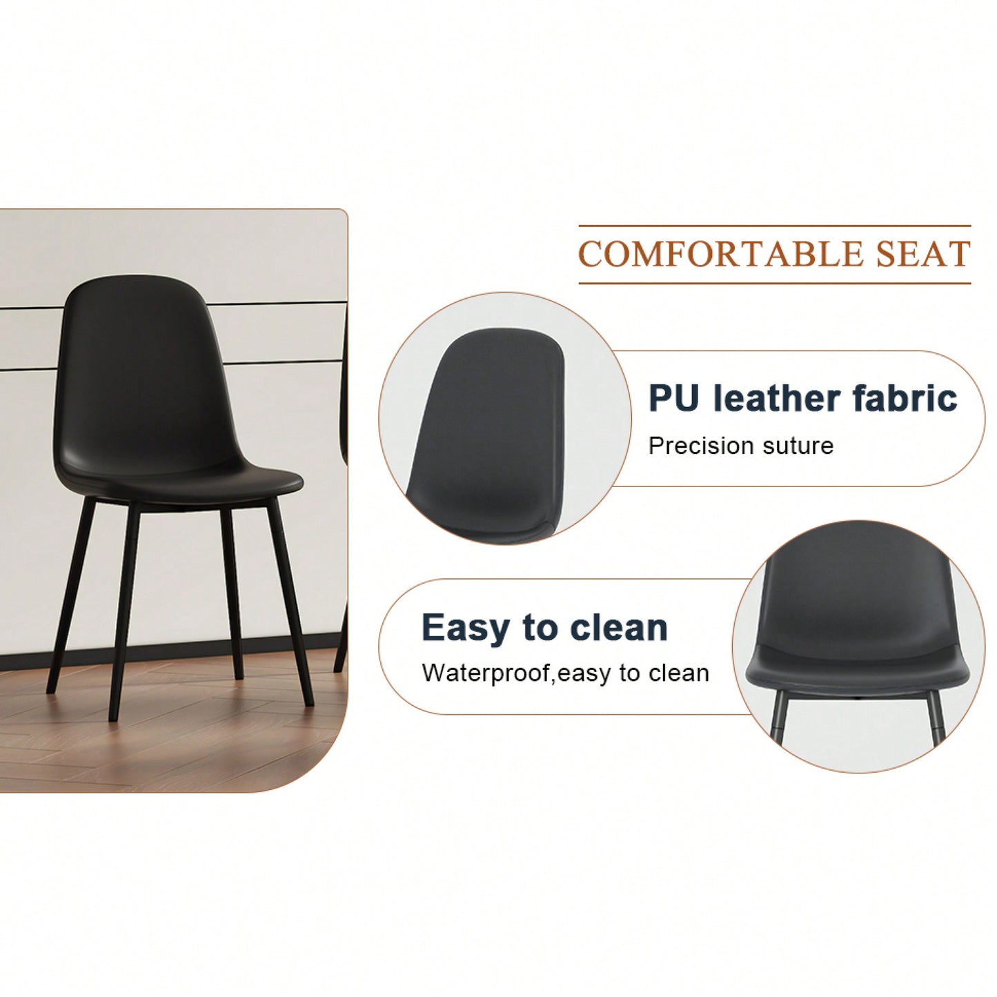 Set Of 4 Stylish Modern Minimalist Black Dining Chair Set Of Four Comfortable Upholstered Spoon Shaped Chairs With Sturdy Black Metal Legs