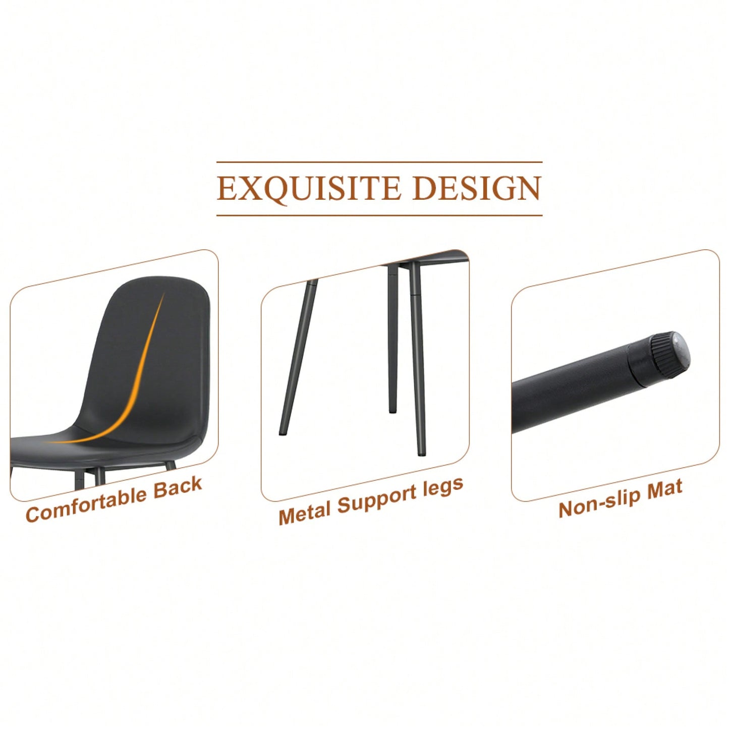 Set Of 4 Stylish Modern Minimalist Black Dining Chair Set Of Four Comfortable Upholstered Spoon Shaped Chairs With Sturdy Black Metal Legs