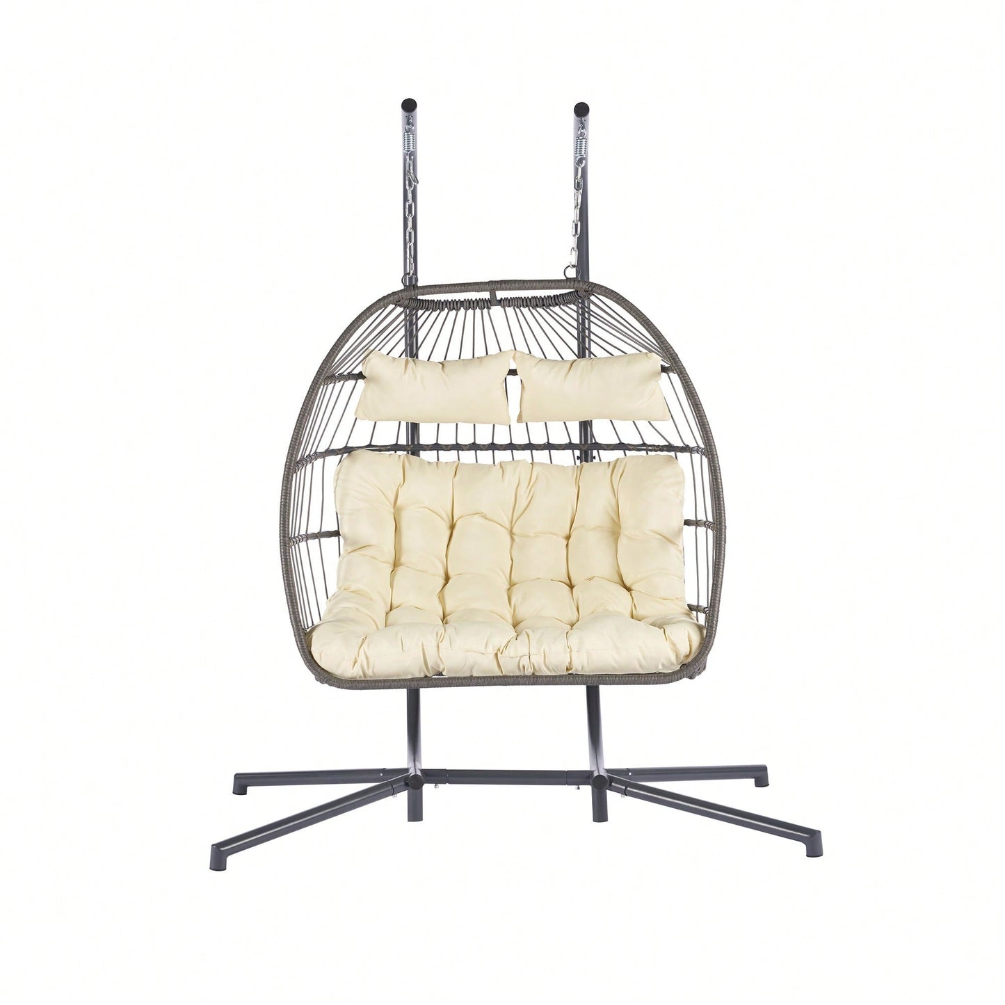 Cozy Two Person Outdoor Rattan Hanging Chair Wicker Egg Swing For Patio Relaxation