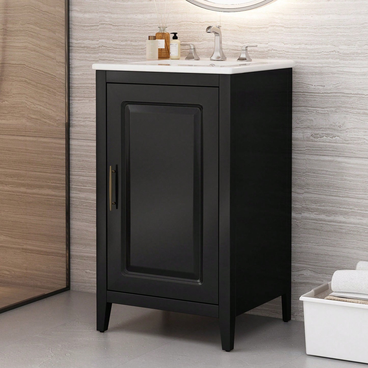 20.3 Inch Black Bathroom Vanity With Sink Soft-Close Door Functional Drawer And Door Shelf