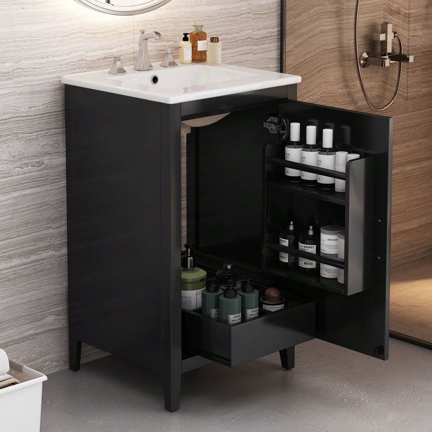 20.3 Inch Black Bathroom Vanity With Sink Soft-Close Door Functional Drawer And Door Shelf