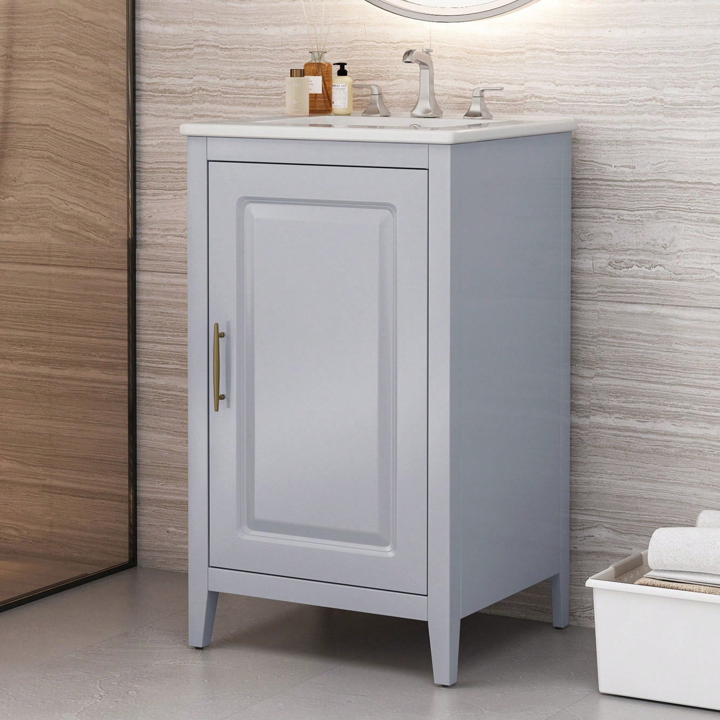 20.3 Inch Black Bathroom Vanity With Sink Soft-Close Door Functional Drawer And Door Shelf