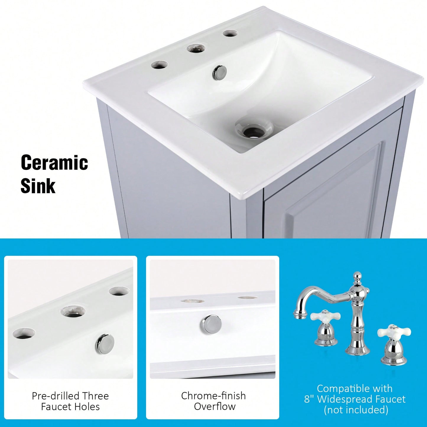 20.3 Inch Black Bathroom Vanity With Sink Soft-Close Door Functional Drawer And Door Shelf
