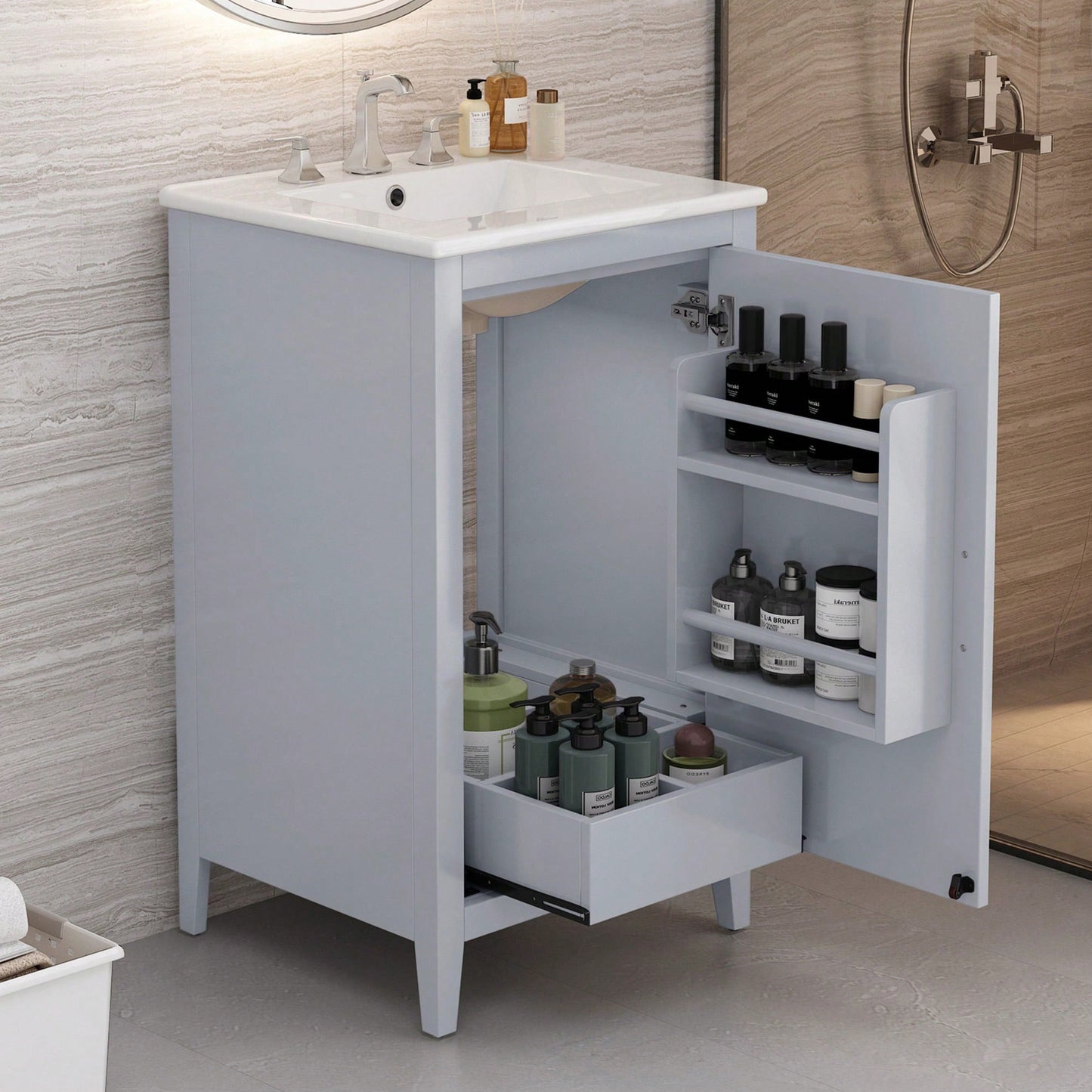20.3 Inch Black Bathroom Vanity With Sink Soft-Close Door Functional Drawer And Door Shelf