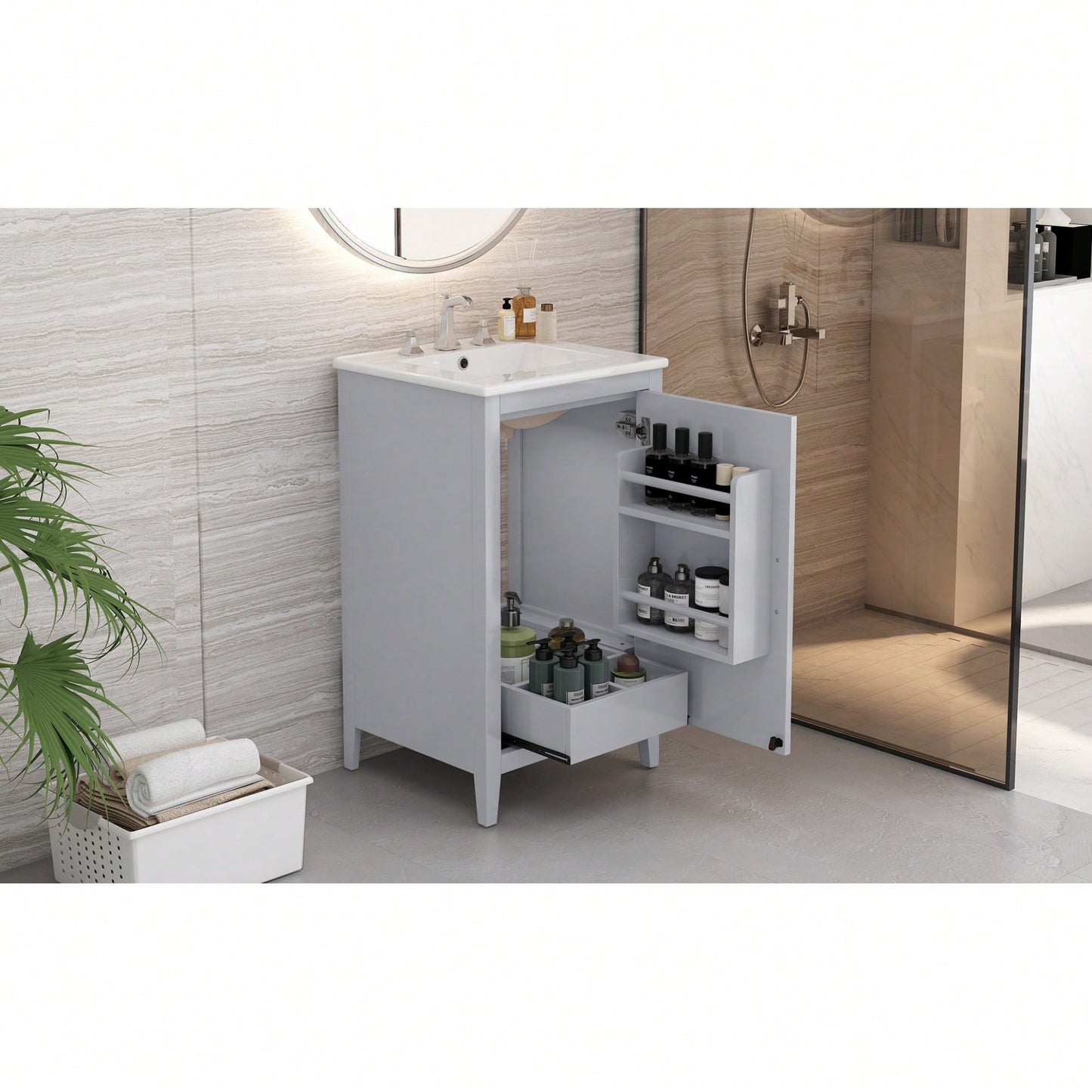 20.3 Inch Black Bathroom Vanity With Sink Soft-Close Door Functional Drawer And Door Shelf