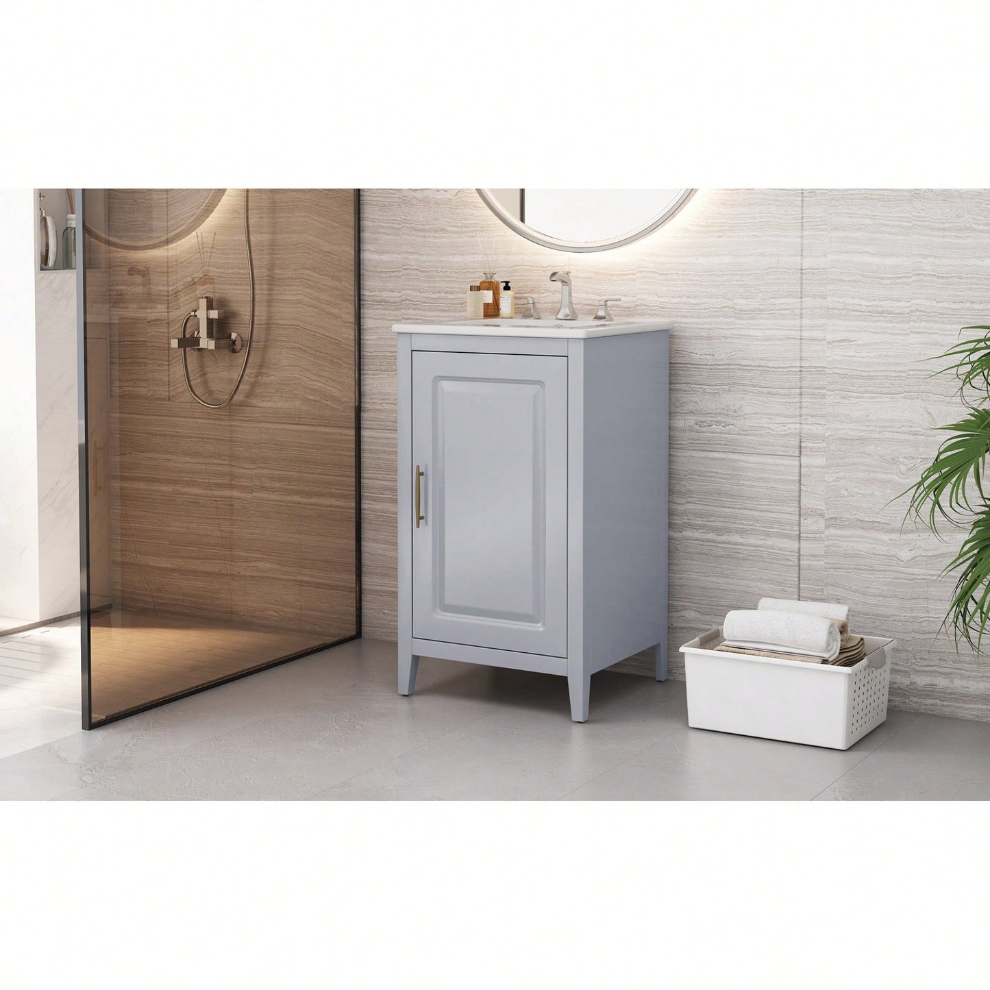 20.3 Inch Black Bathroom Vanity With Sink Soft-Close Door Functional Drawer And Door Shelf