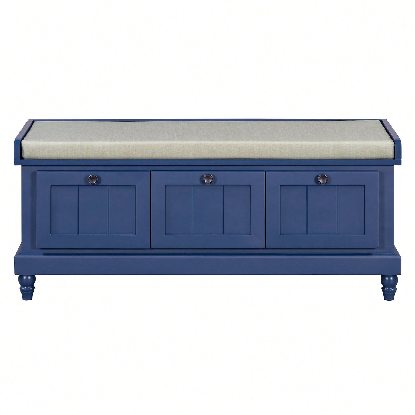 Cushioned Storage Bench With Three Drawers For Entryway And Living Room In Light Gray