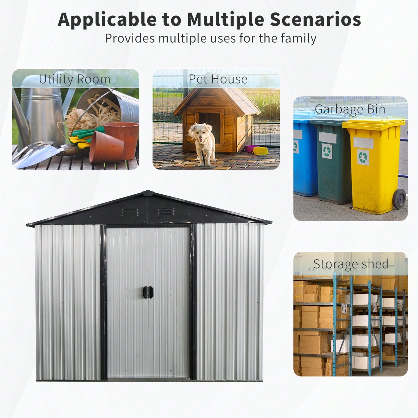 8ft X 4ft Outdoor Metal Storage Shed With Sliding Door For Backyard And Patio Use In Black And White