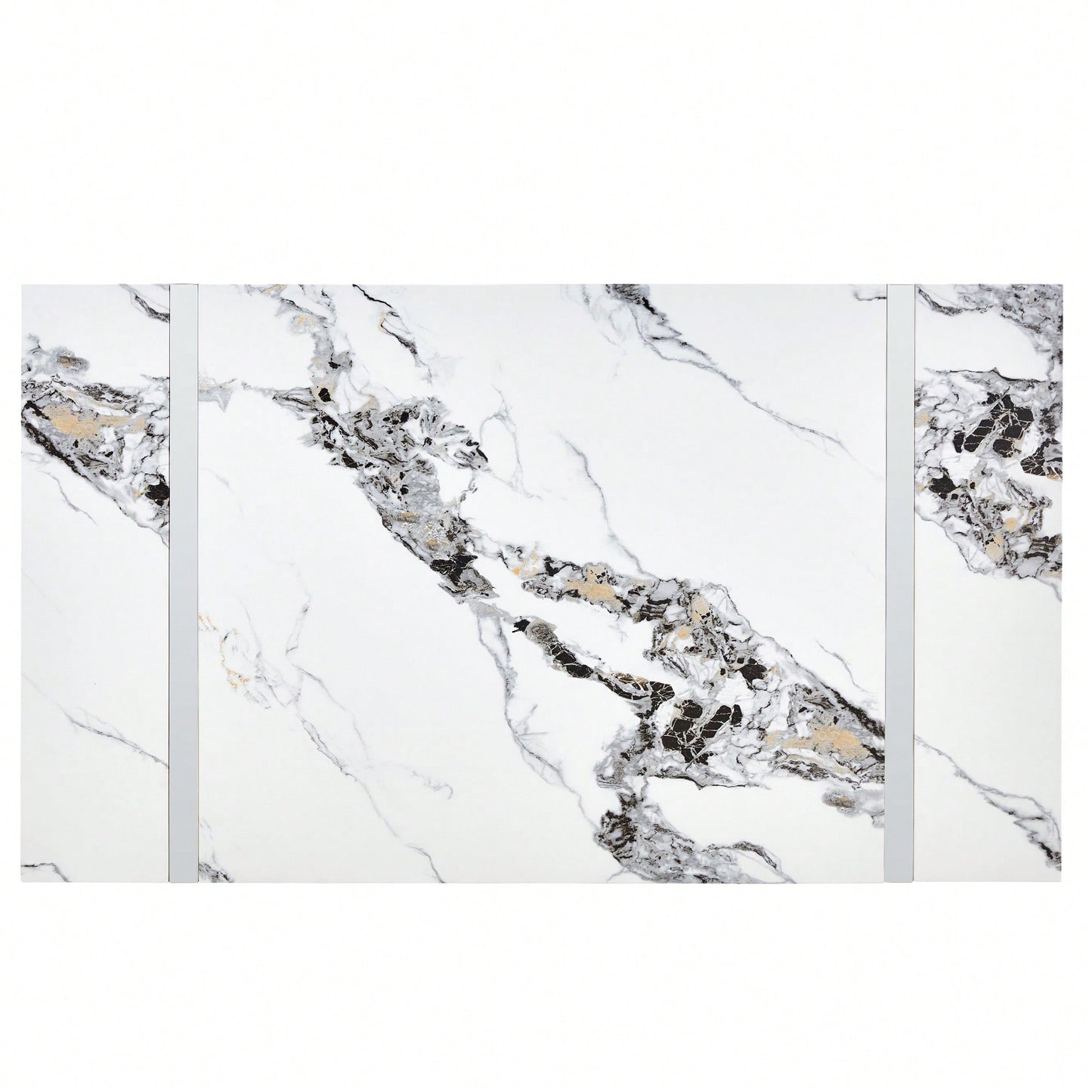 55 Inch Rectangular Faux Marble Dining Table For 4 People Modern Home Office Living Room Furniture Easy Assembly White And Silver