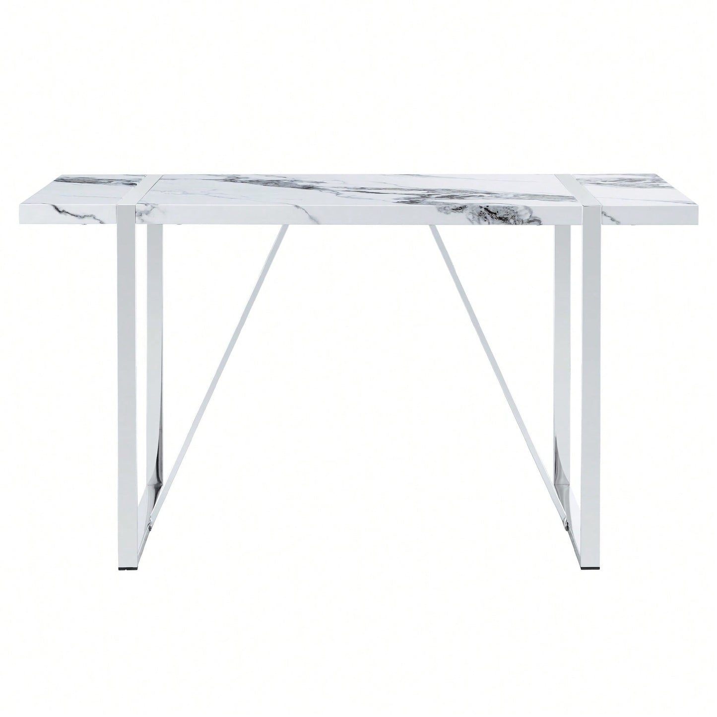55 Inch Rectangular Faux Marble Dining Table For 4 People Modern Home Office Living Room Furniture Easy Assembly White And Silver