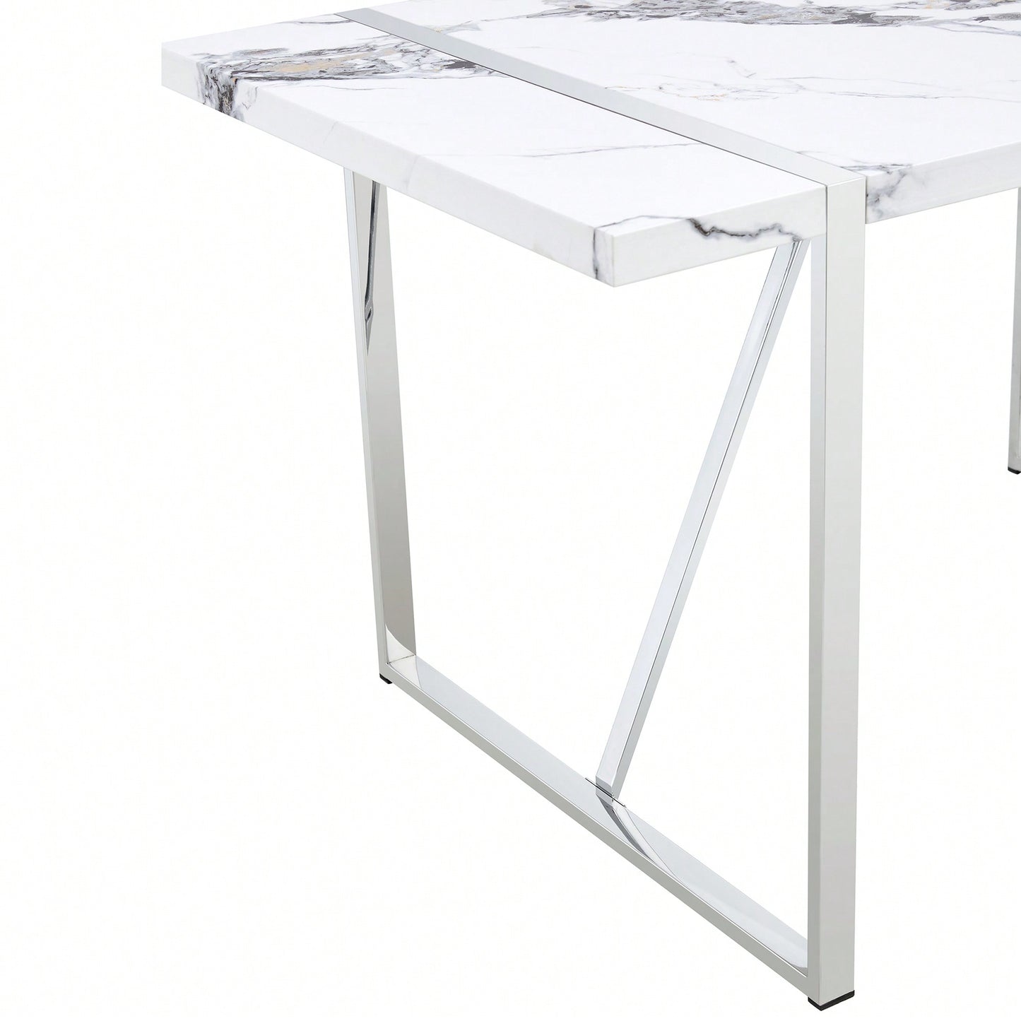 55 Inch Rectangular Faux Marble Dining Table For 4 People Modern Home Office Living Room Furniture Easy Assembly White And Silver