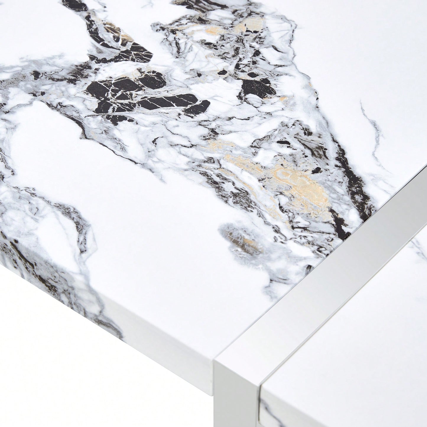 55 Inch Rectangular Faux Marble Dining Table For 4 People Modern Home Office Living Room Furniture Easy Assembly White And Silver