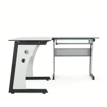 Modern L-Shaped Glass Office Desk For Stylish Workspace Organization