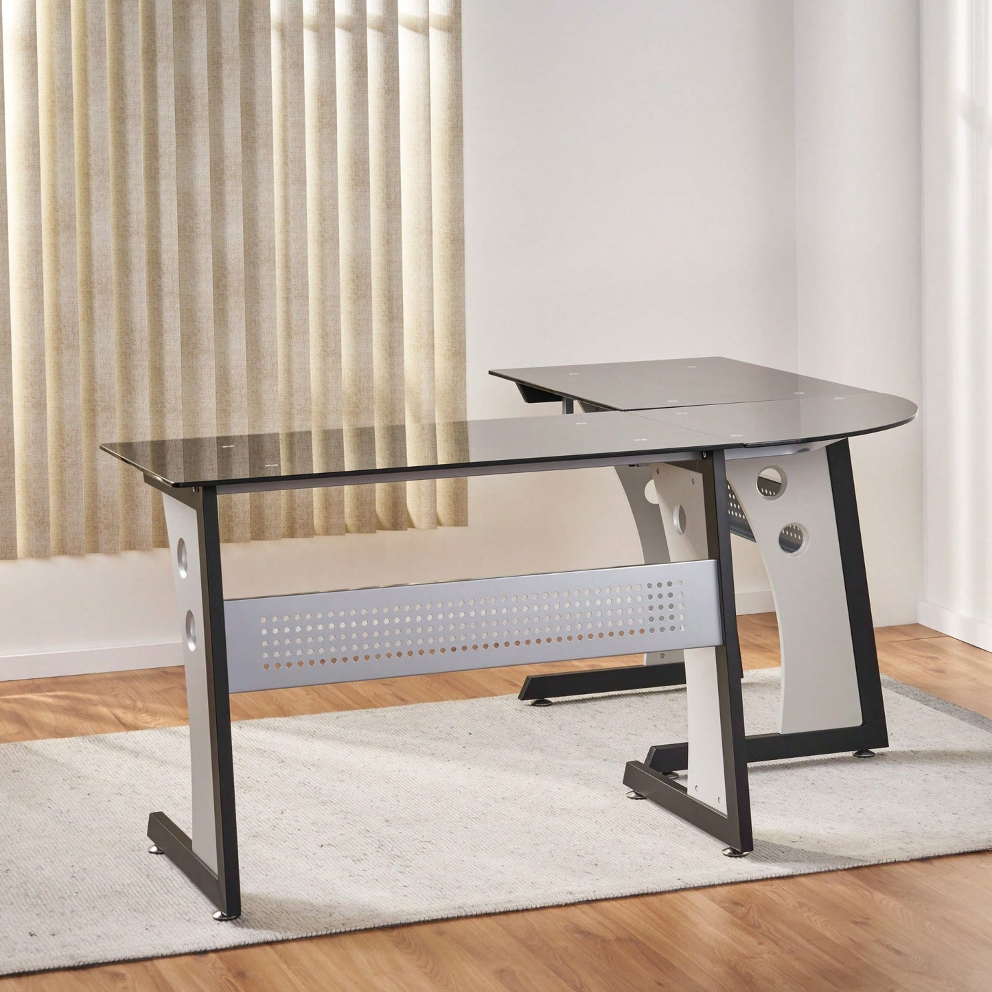 Modern L-Shaped Glass Office Desk For Stylish Workspace Organization