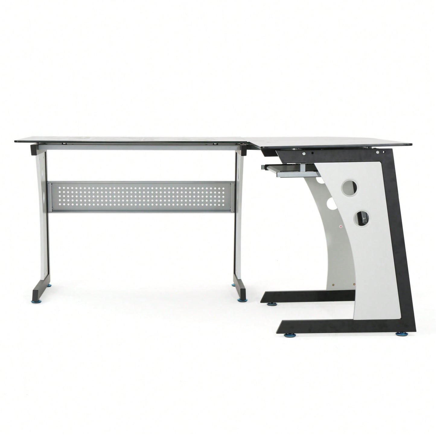 Modern L-Shaped Glass Office Desk For Stylish Workspace Organization