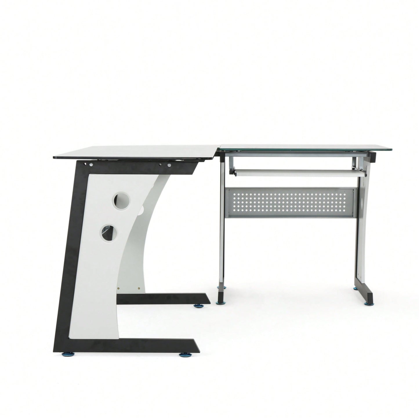 Modern L-Shaped Glass Office Desk For Stylish Workspace Organization