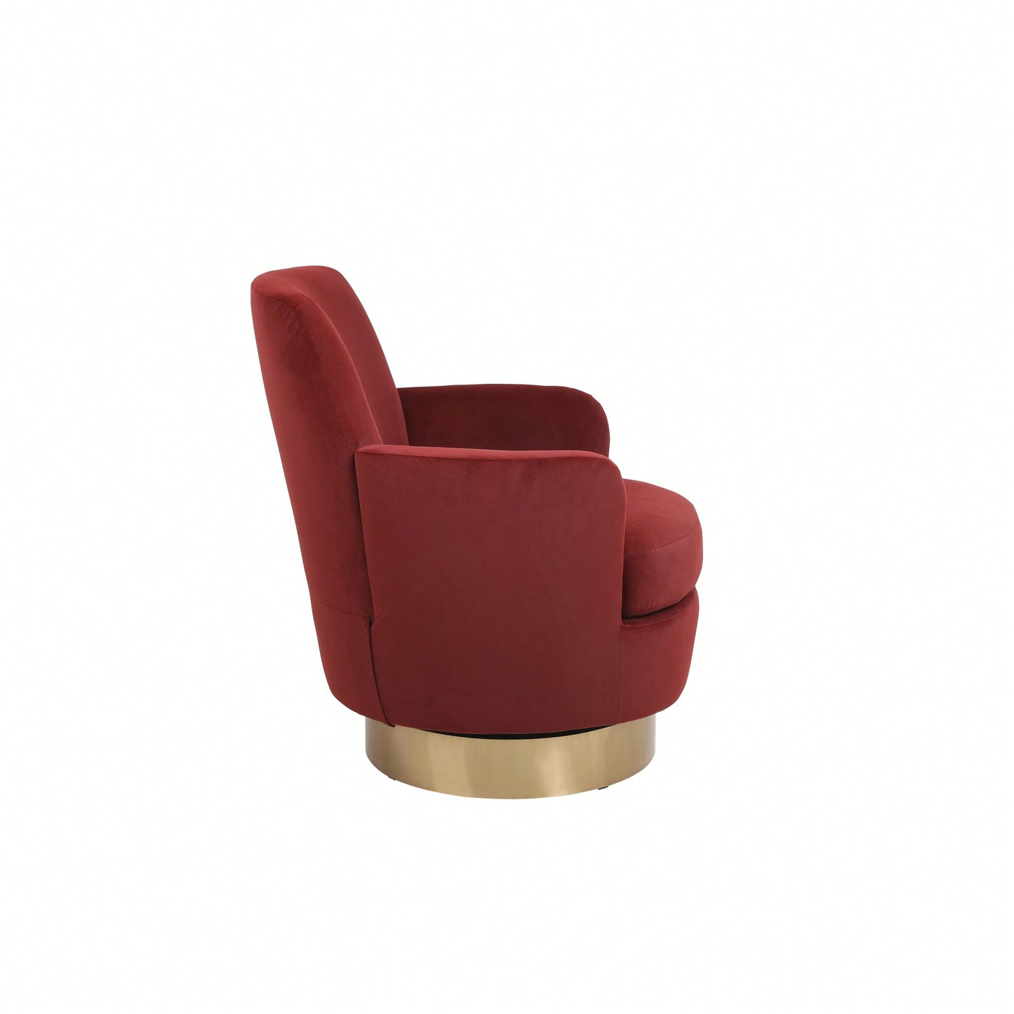 Comfy Swivel Barrel Chair With Gold Stainless Steel Base For Living Room And Bedroom Reading Chair In Brownish Red