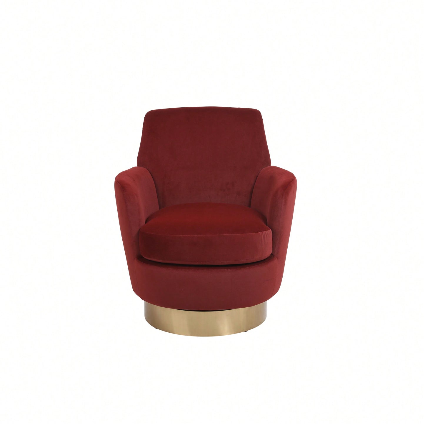 Comfy Swivel Barrel Chair With Gold Stainless Steel Base For Living Room And Bedroom Reading Chair In Brownish Red