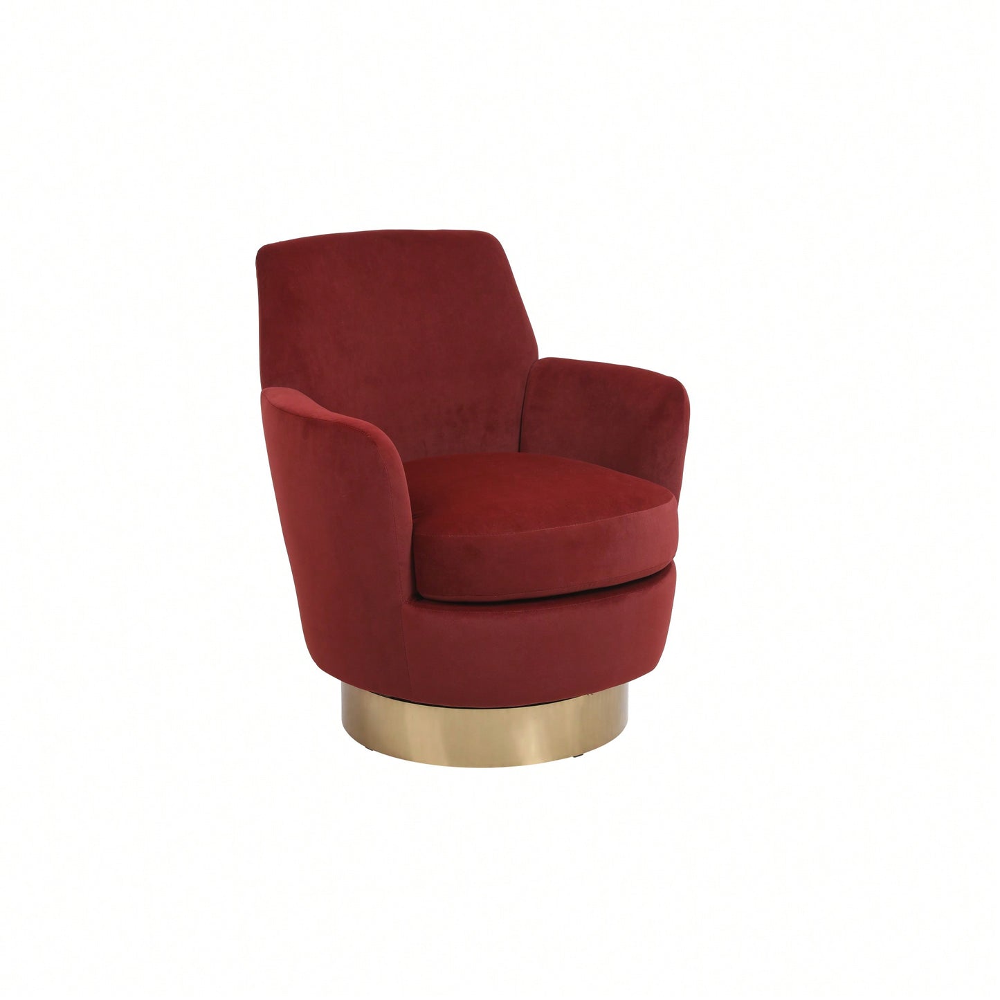 Comfy Swivel Barrel Chair With Gold Stainless Steel Base For Living Room And Bedroom Reading Chair In Brownish Red