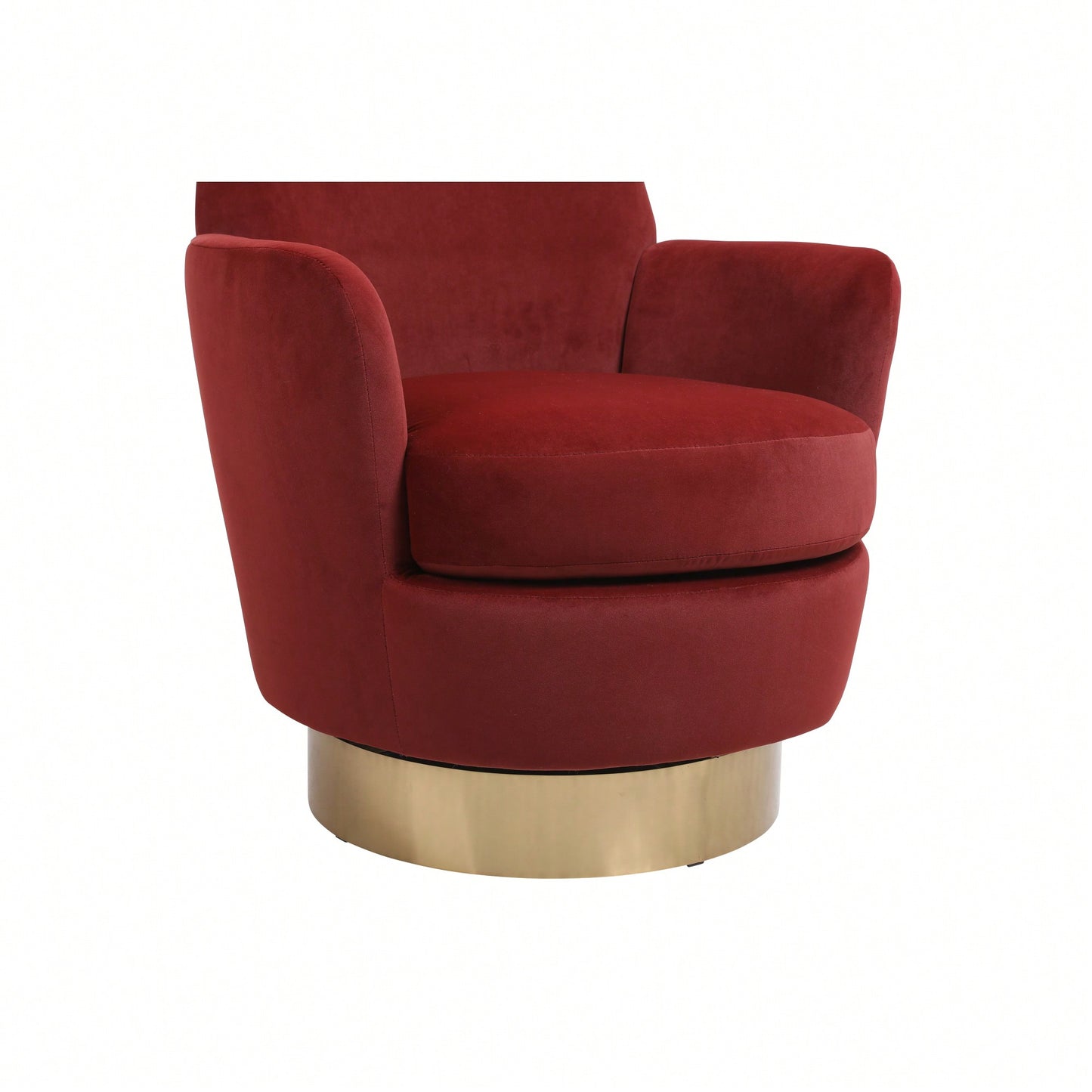 Comfy Swivel Barrel Chair With Gold Stainless Steel Base For Living Room And Bedroom Reading Chair In Brownish Red