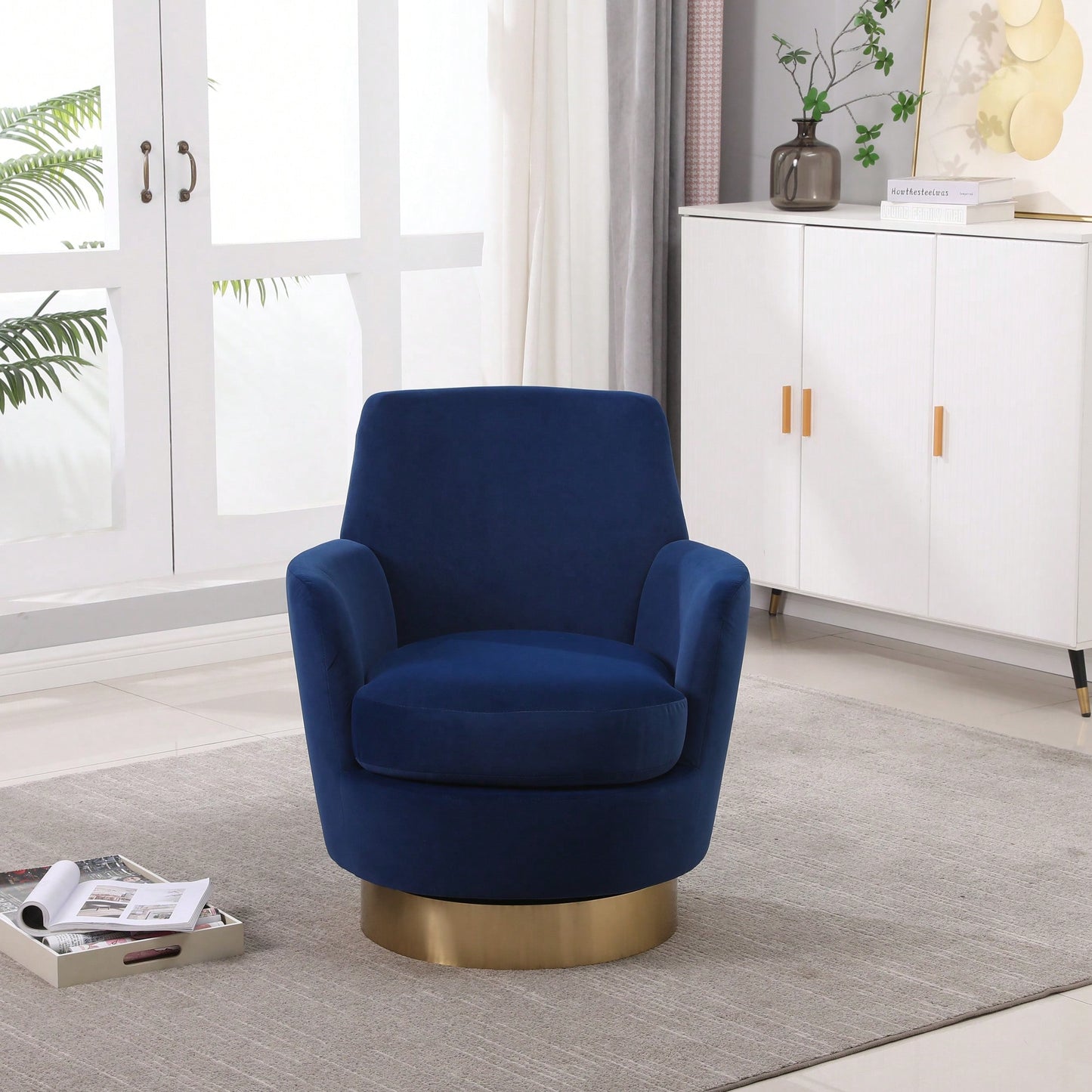 Comfy Swivel Barrel Chair With Gold Stainless Steel Base For Living Room And Bedroom Reading Chair In Brownish Red