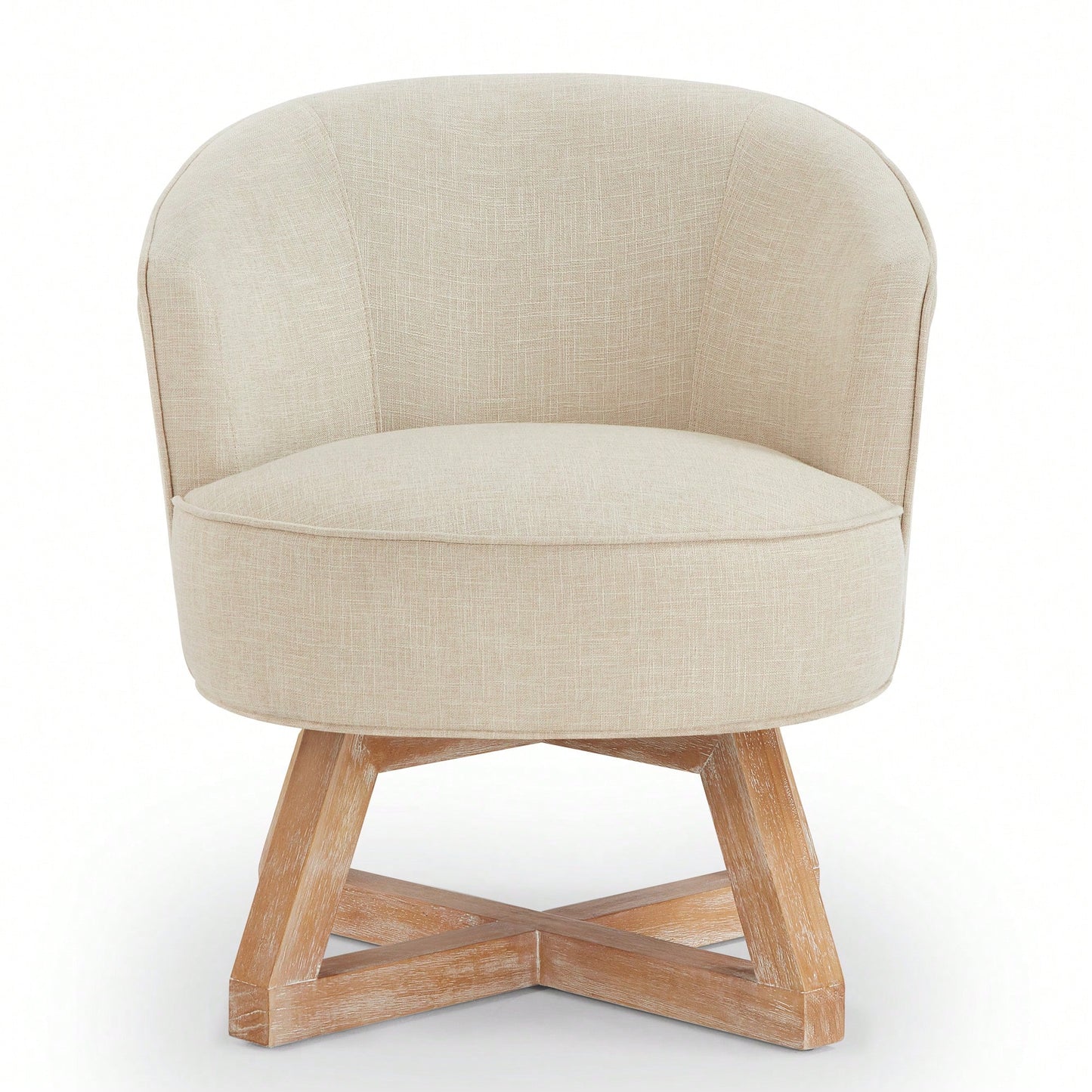 360° Swivel Lounge Chair With Cross-Shaped Wooden Base And Solid Wood Legs For Living Room Bedroom Office Beige