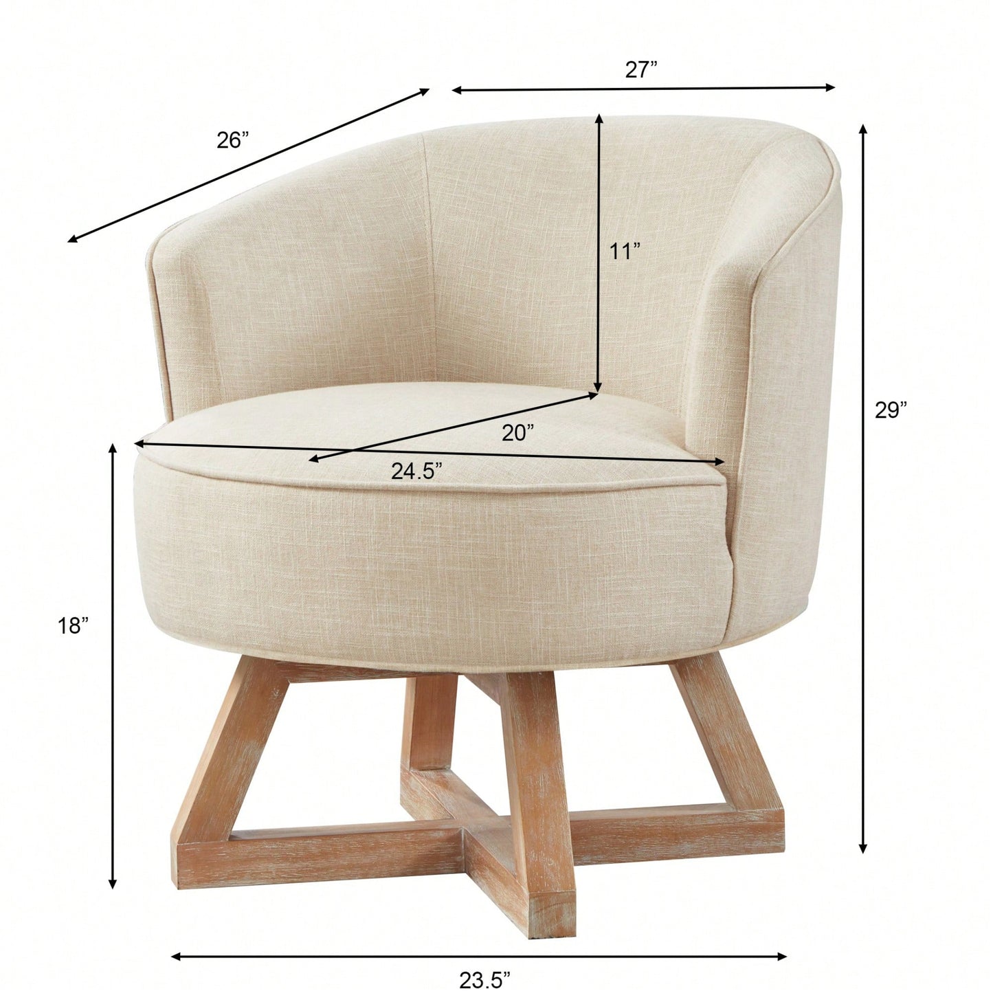 360° Swivel Lounge Chair With Cross-Shaped Wooden Base And Solid Wood Legs For Living Room Bedroom Office Beige