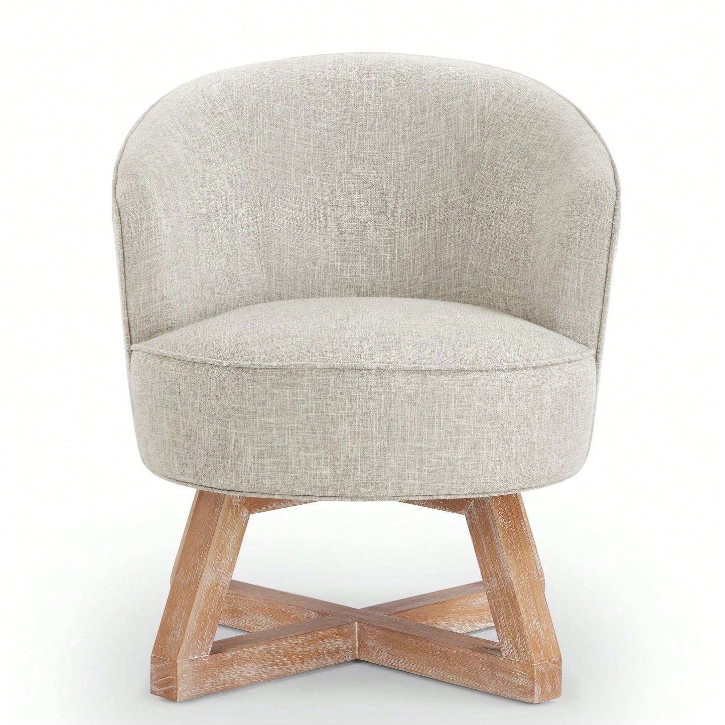 360° Swivel Lounge Chair With Cross-Shaped Wooden Base And Solid Wood Legs For Living Room Bedroom Office Beige