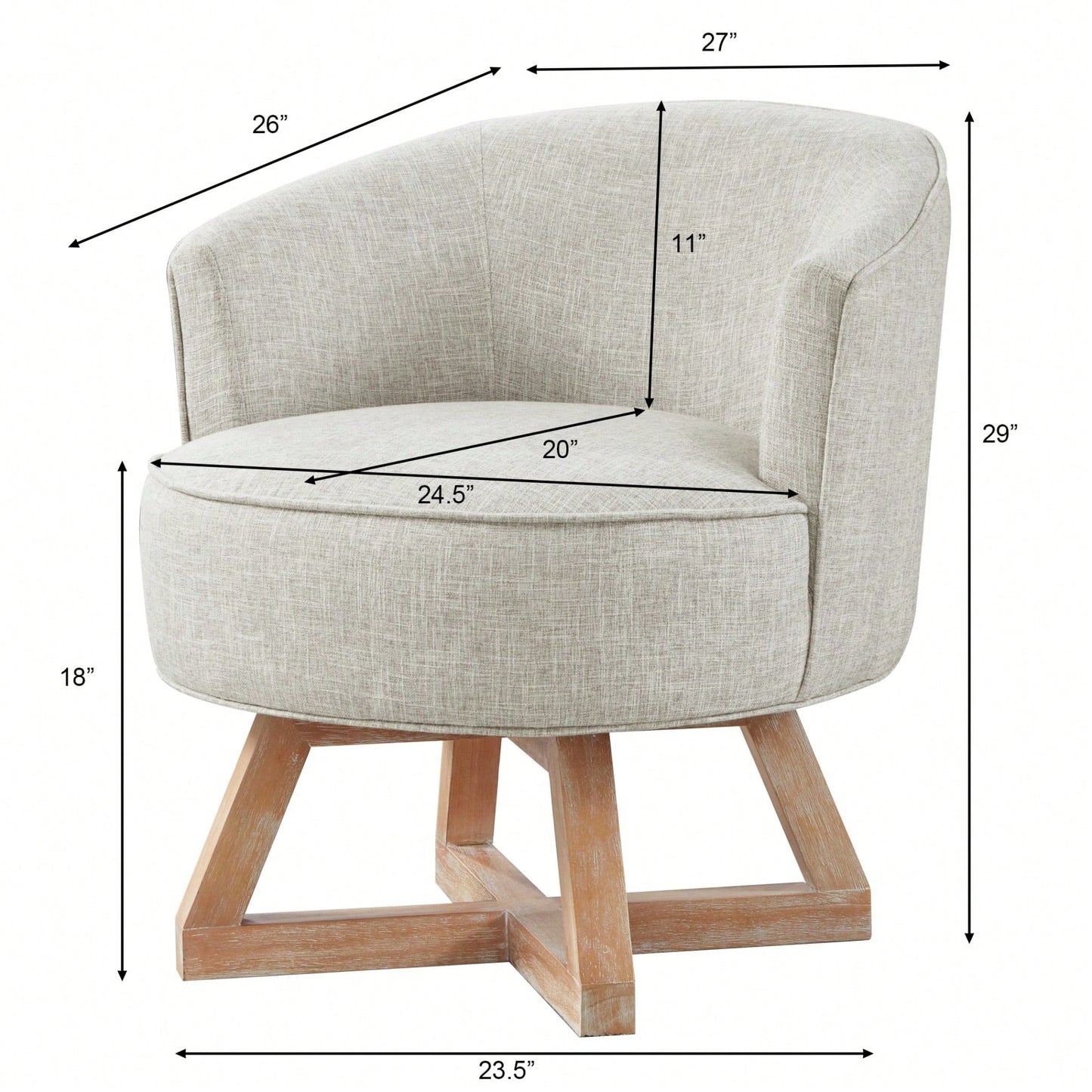 360° Swivel Lounge Chair With Cross-Shaped Wooden Base And Solid Wood Legs For Living Room Bedroom Office Beige