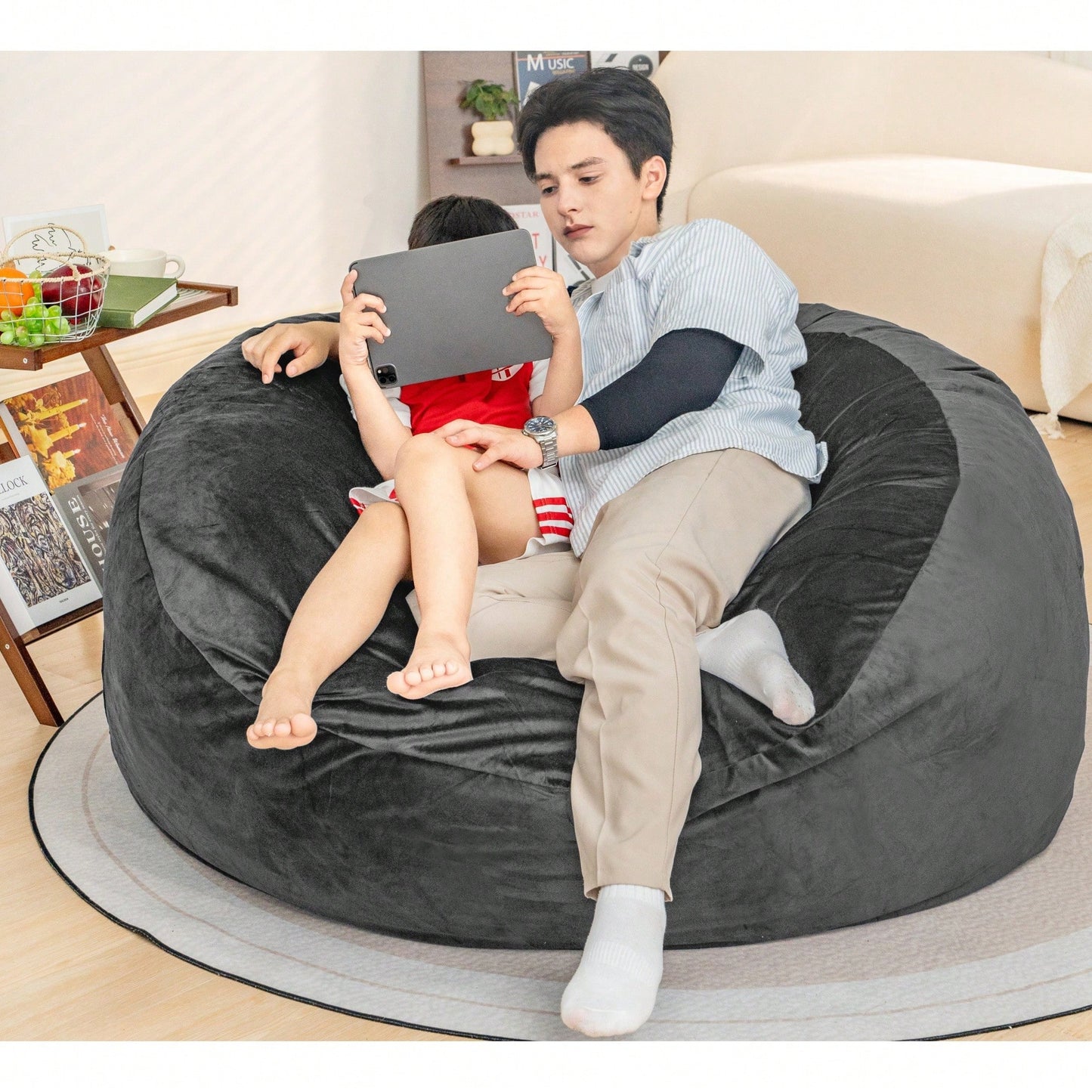 Giant 5 Foot Memory Foam Bean Bag Chair For Adults With Soft Microfiber Cover