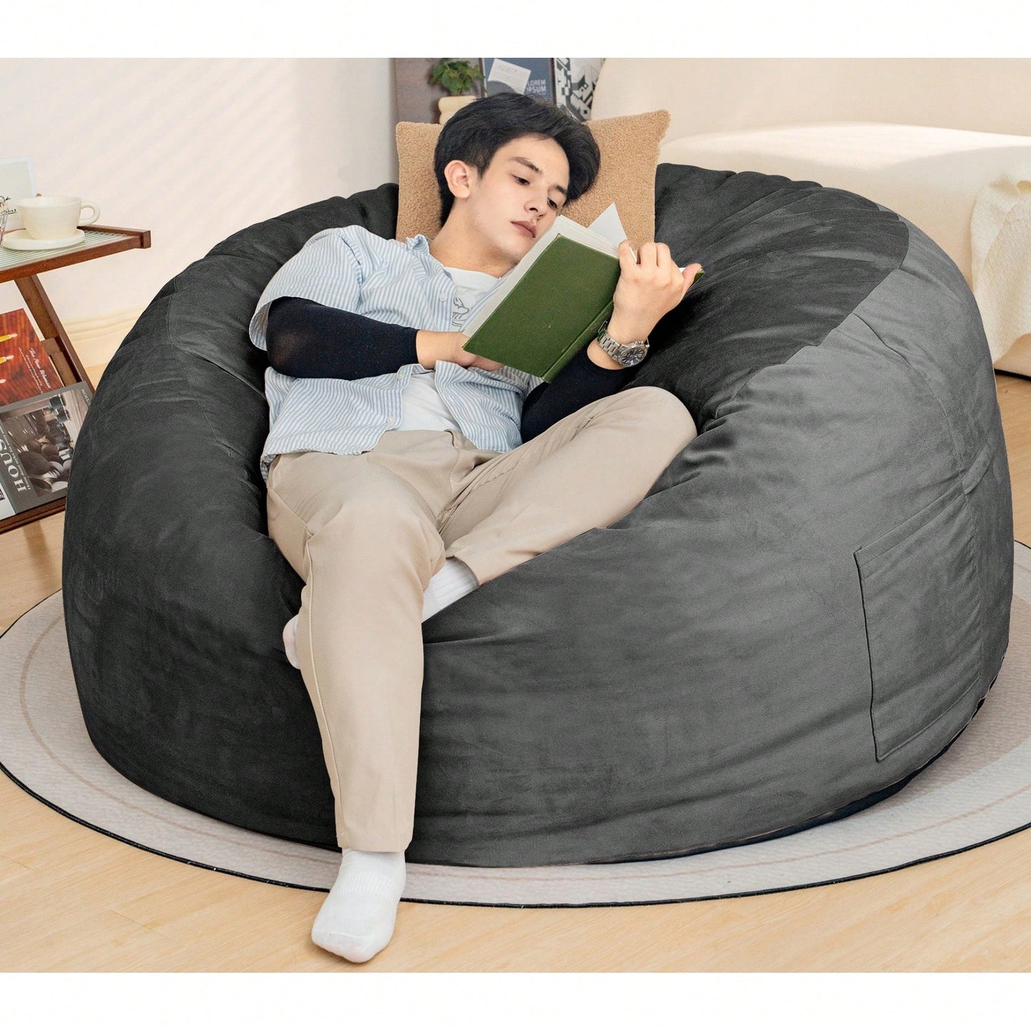 Giant 5 Foot Memory Foam Bean Bag Chair For Adults With Soft Microfiber Cover