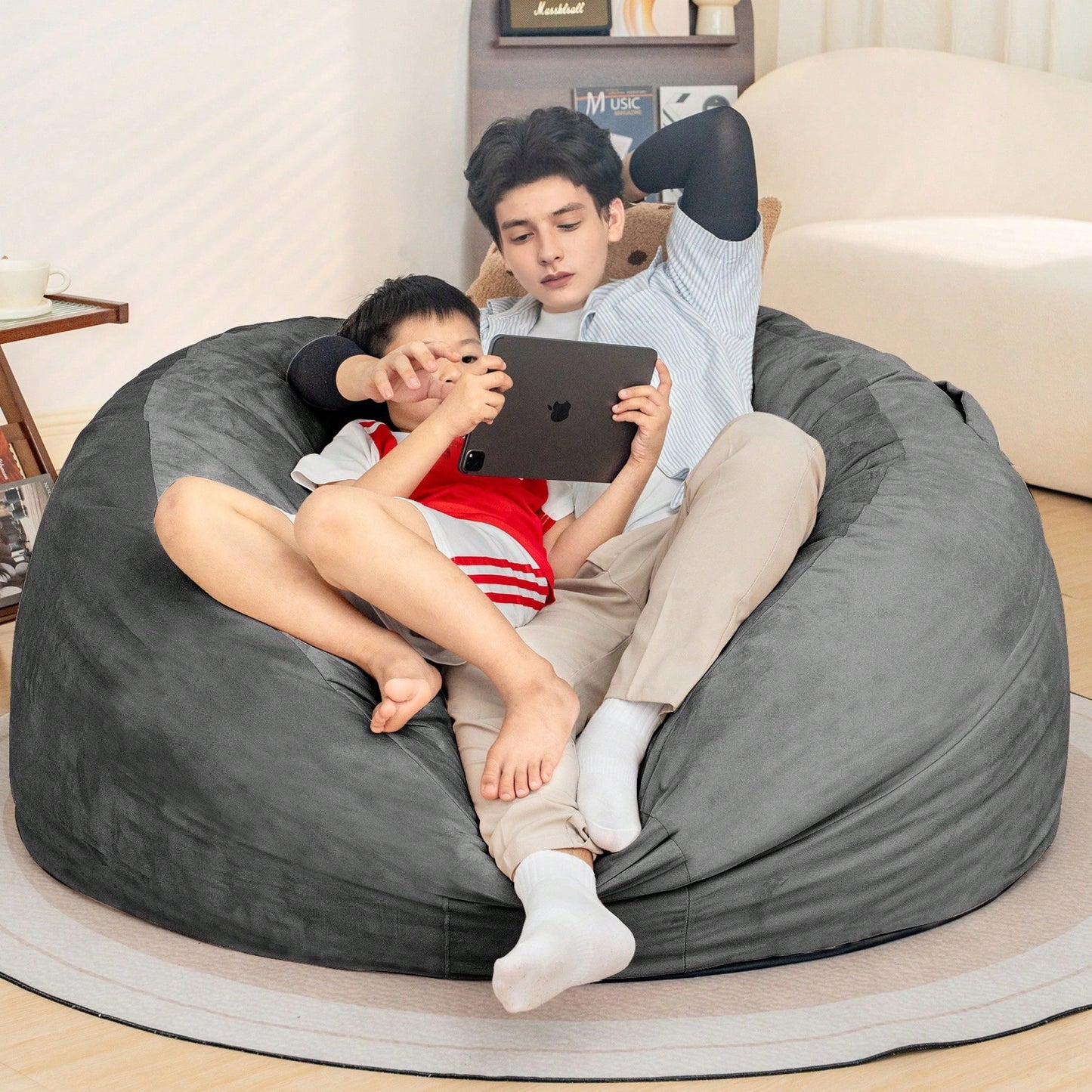 Giant 5 Foot Memory Foam Bean Bag Chair For Adults With Soft Microfiber Cover