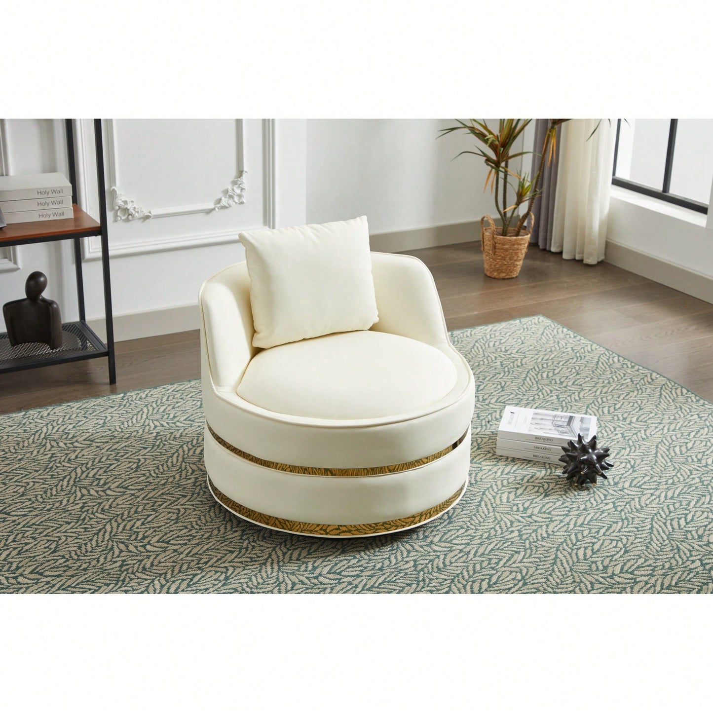 360 Degree Swivel Accent Chair Faux Leather Barrel Design Padded Club Chair For Living Room Bedroom Study Waiting Room
