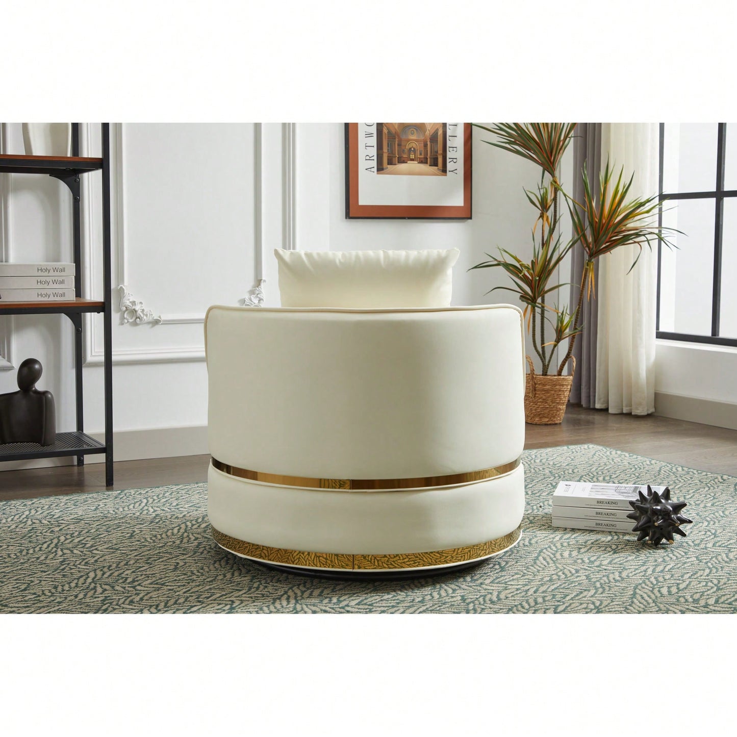 360 Degree Swivel Accent Chair Faux Leather Barrel Design Padded Club Chair For Living Room Bedroom Study Waiting Room
